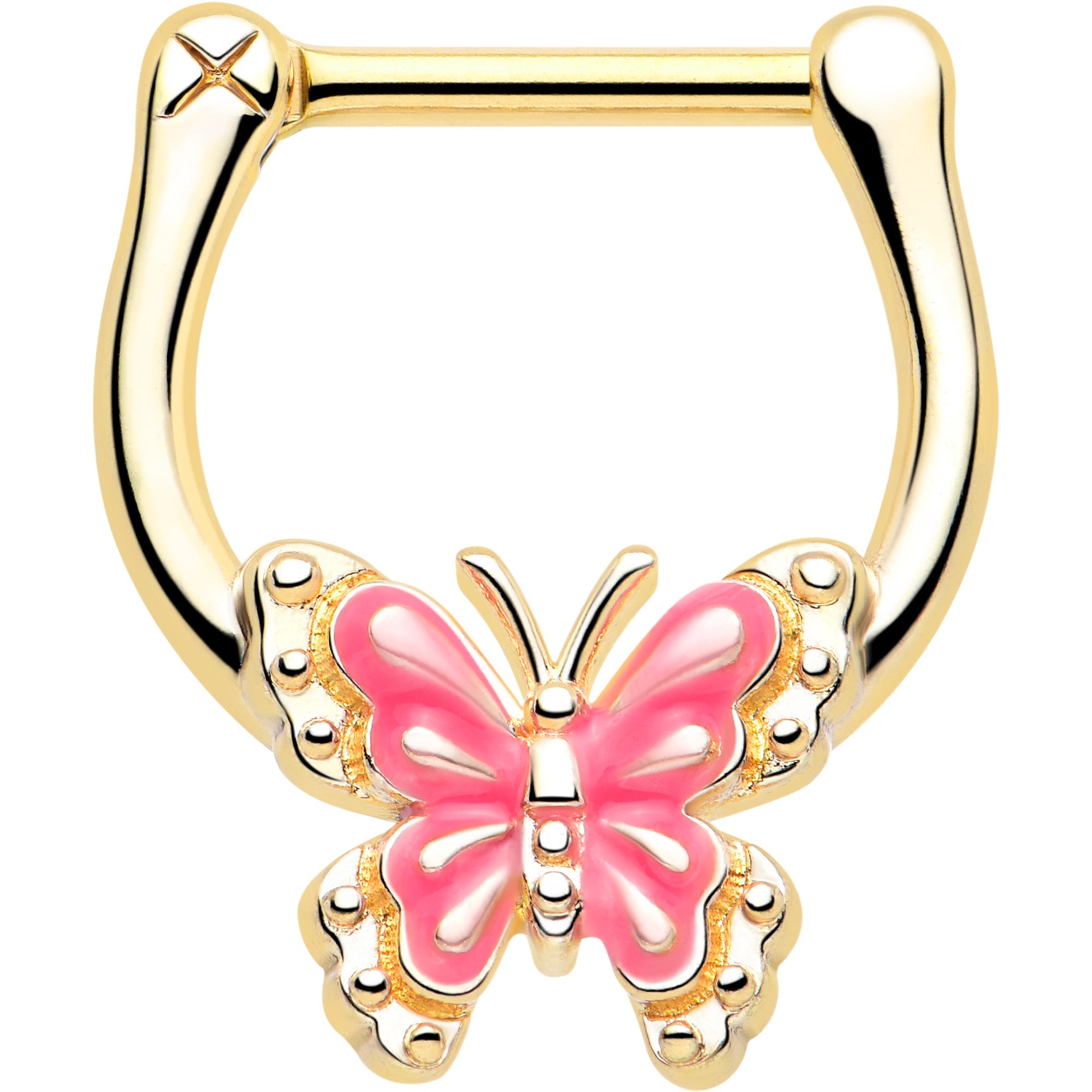 BodyCandy 16G 5/16 Gold Tone Butterfly Pink Splash Cartilage Clicker — main product shot