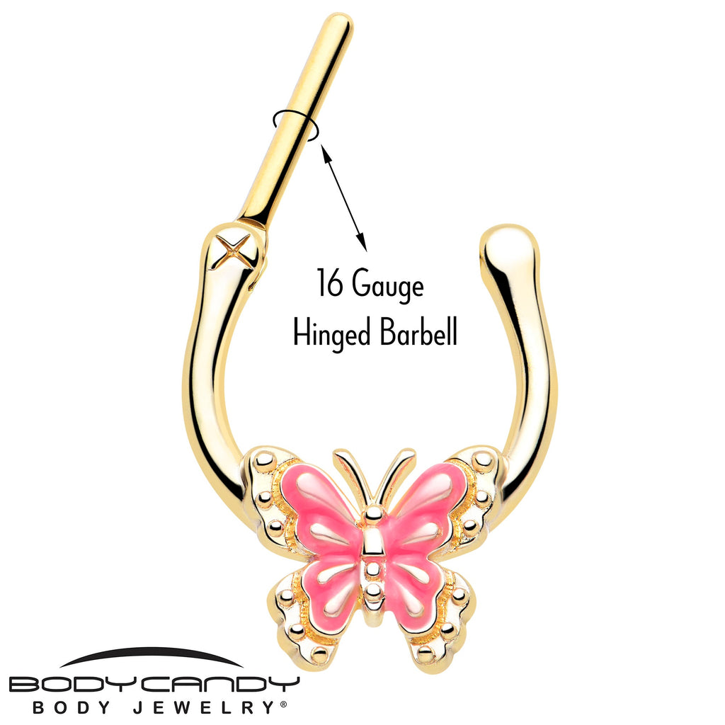 BodyCandy 16G 5/16 Gold Tone Butterfly Pink Splash Cartilage Clicker — lifestyle context