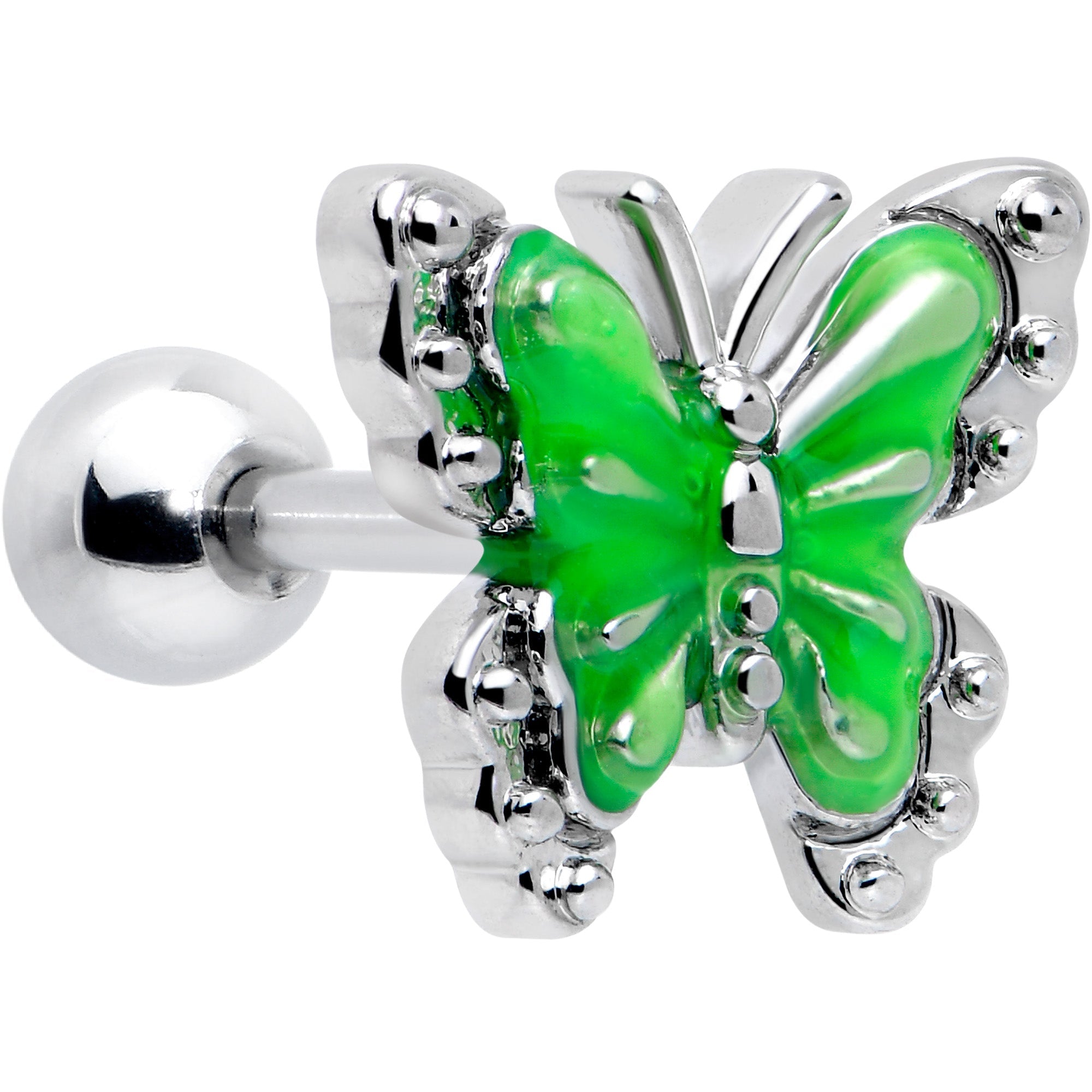 BodyCandy 16G 1/4 Butterfly Green Splash Cartilage Tragus Earring — main product shot