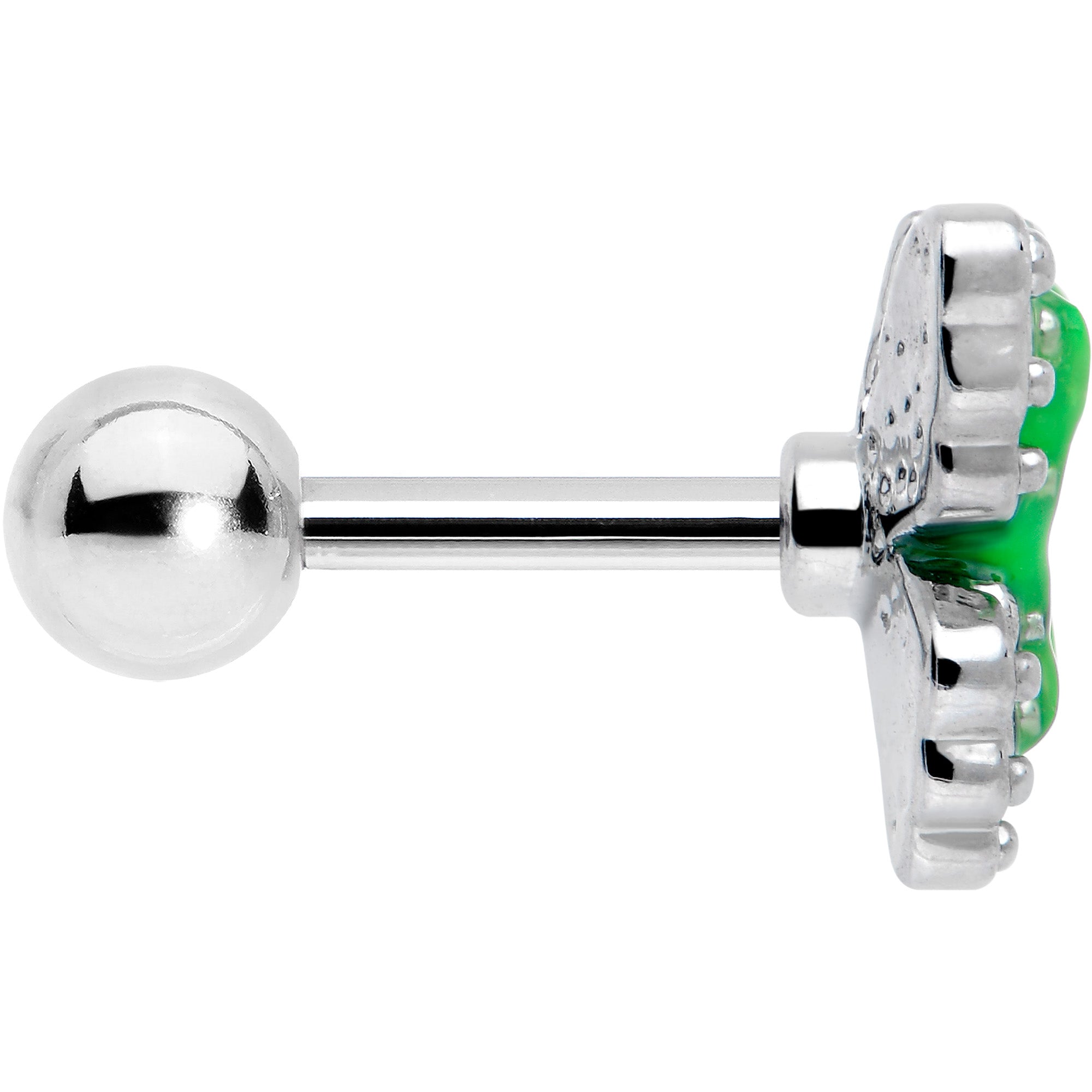 BodyCandy 16G 1/4 Butterfly Green Splash Cartilage Tragus Earring — side view
