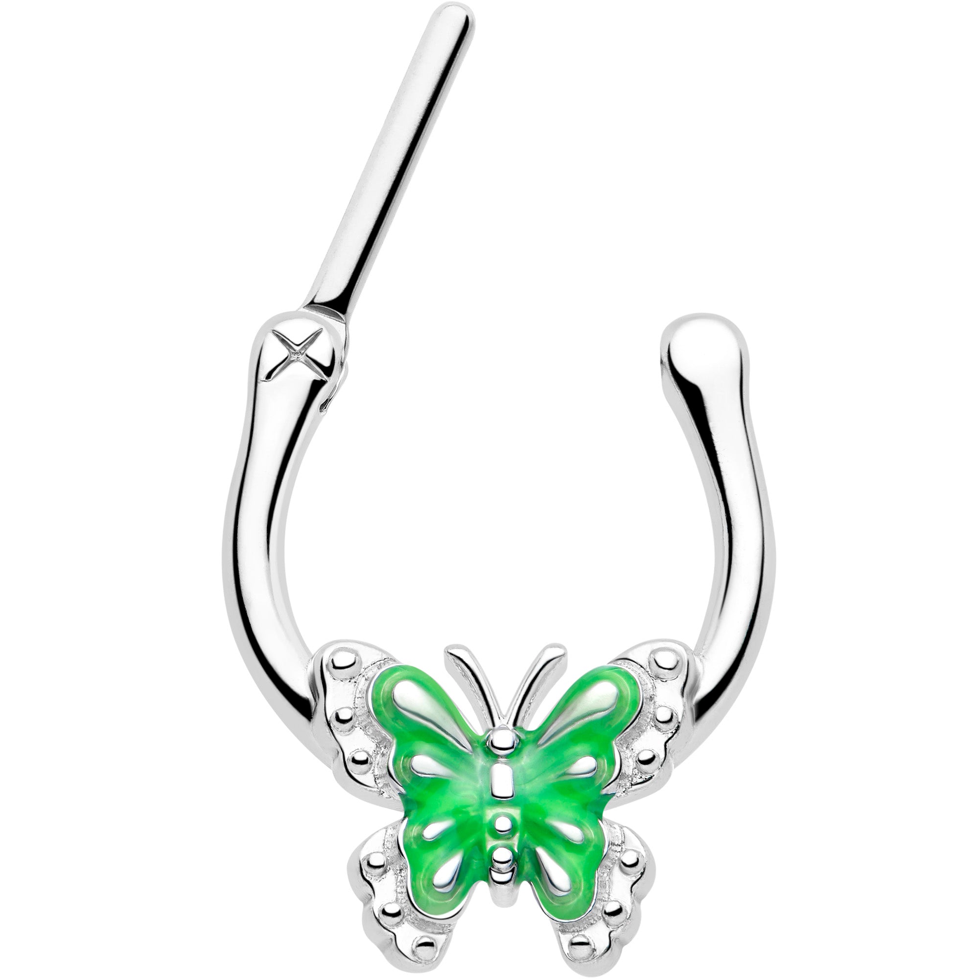 BodyCandy 16G 5/16 Butterfly Green Splash Cartilage Clicker — detail close-up