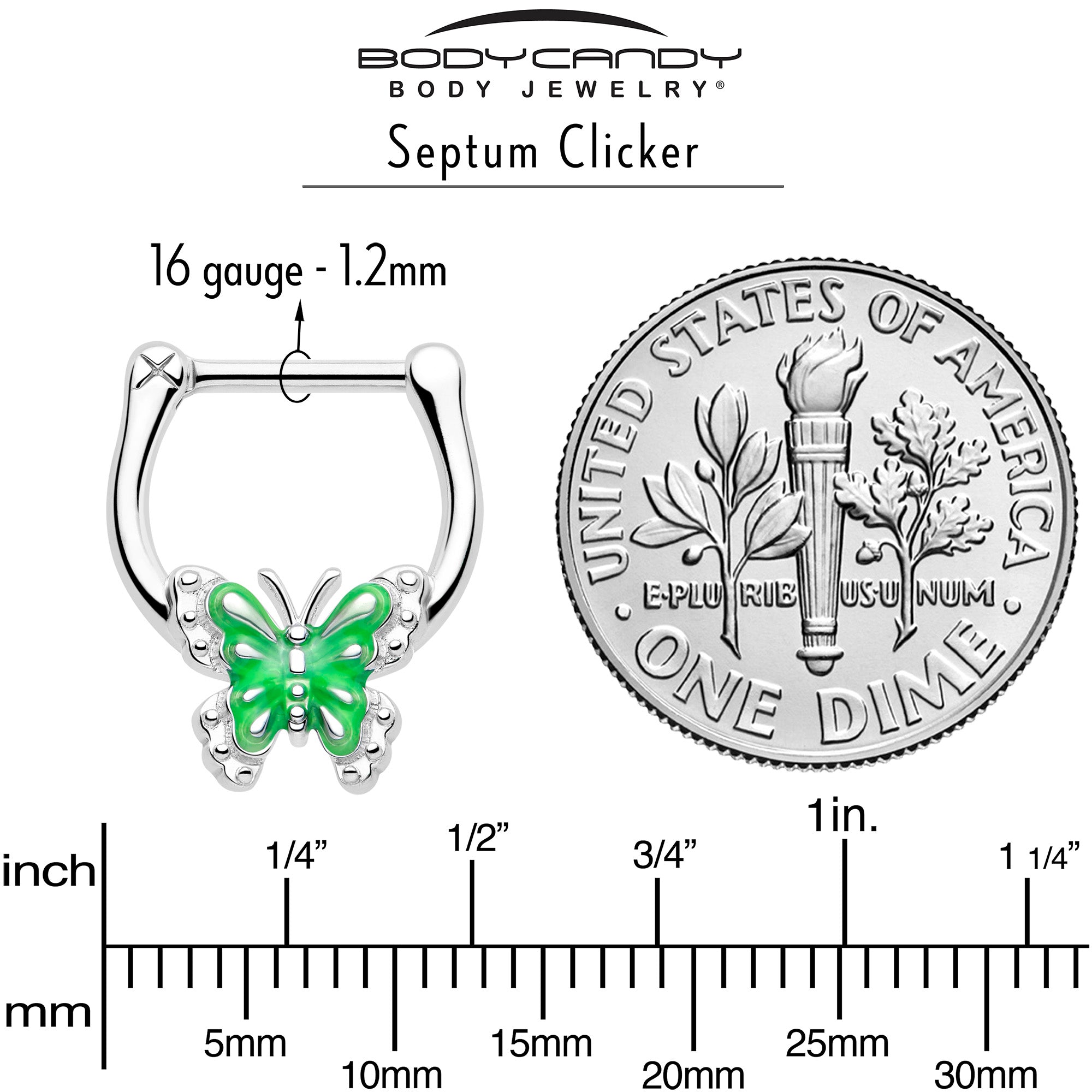 BodyCandy 16G 5/16 Butterfly Green Splash Cartilage Clicker — side view