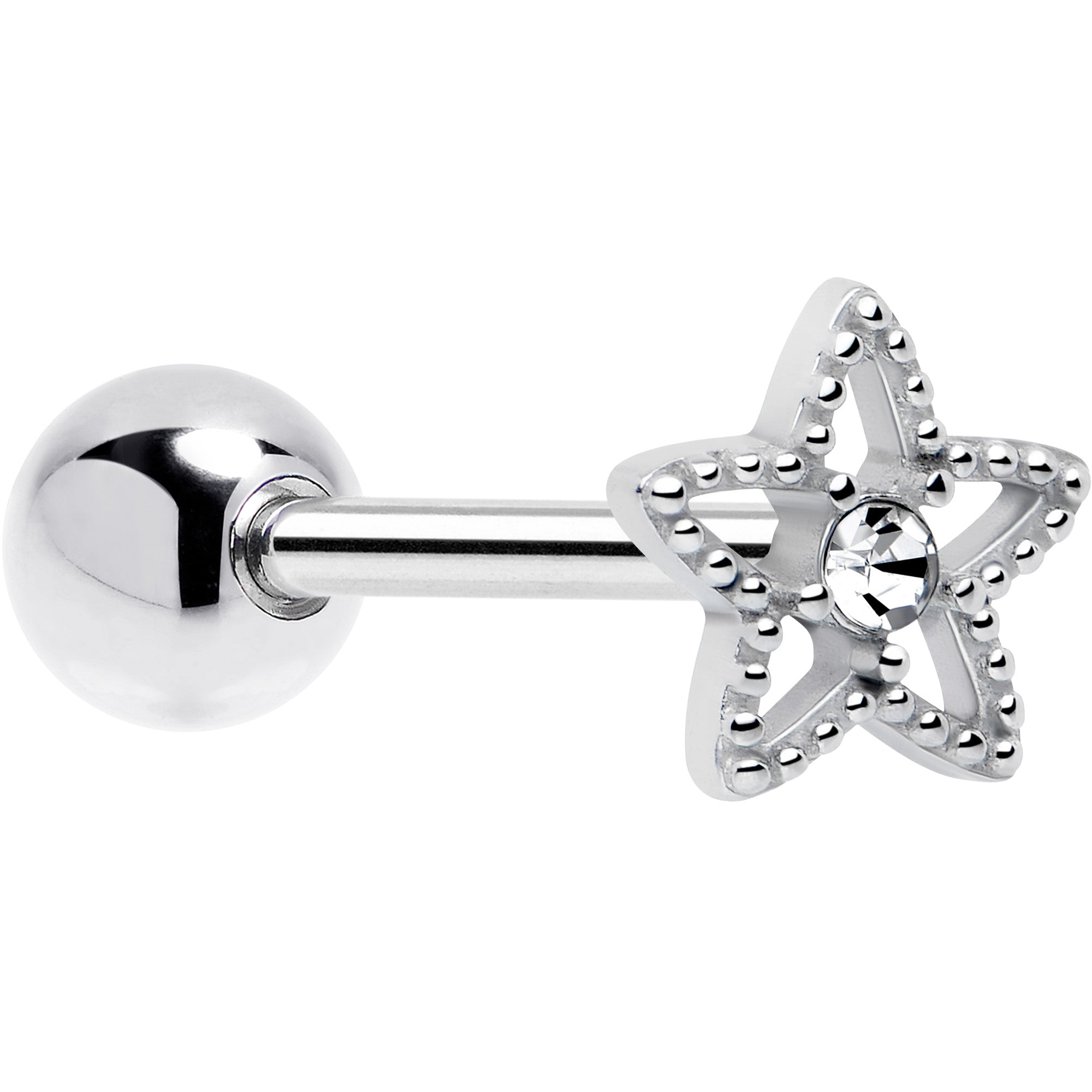 BodyCandy Clear Gem Star Texture Barbell Tongue Ring — main product shot