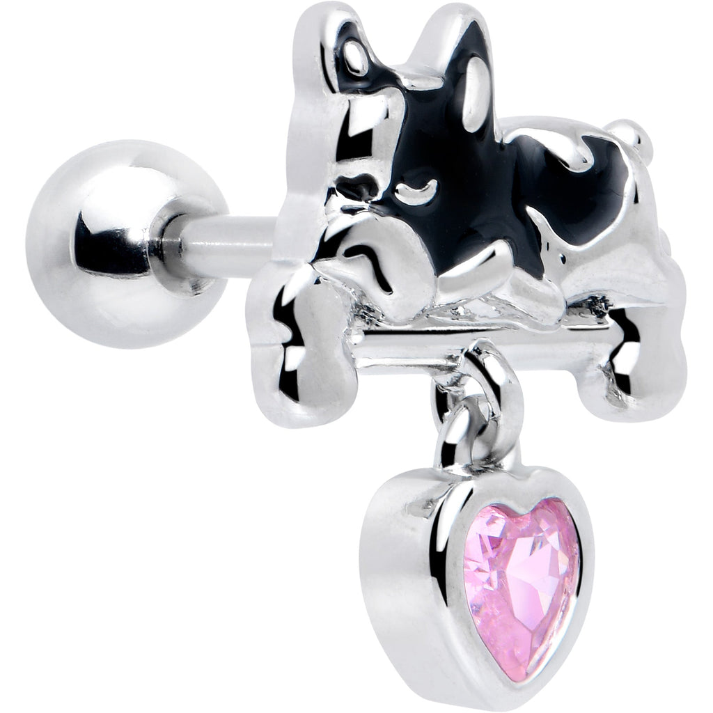 BodyCandy 16G 1/4 Pink CZ Gem Sleepy French Bulldog Dangle Cartilage Earring — main product shot