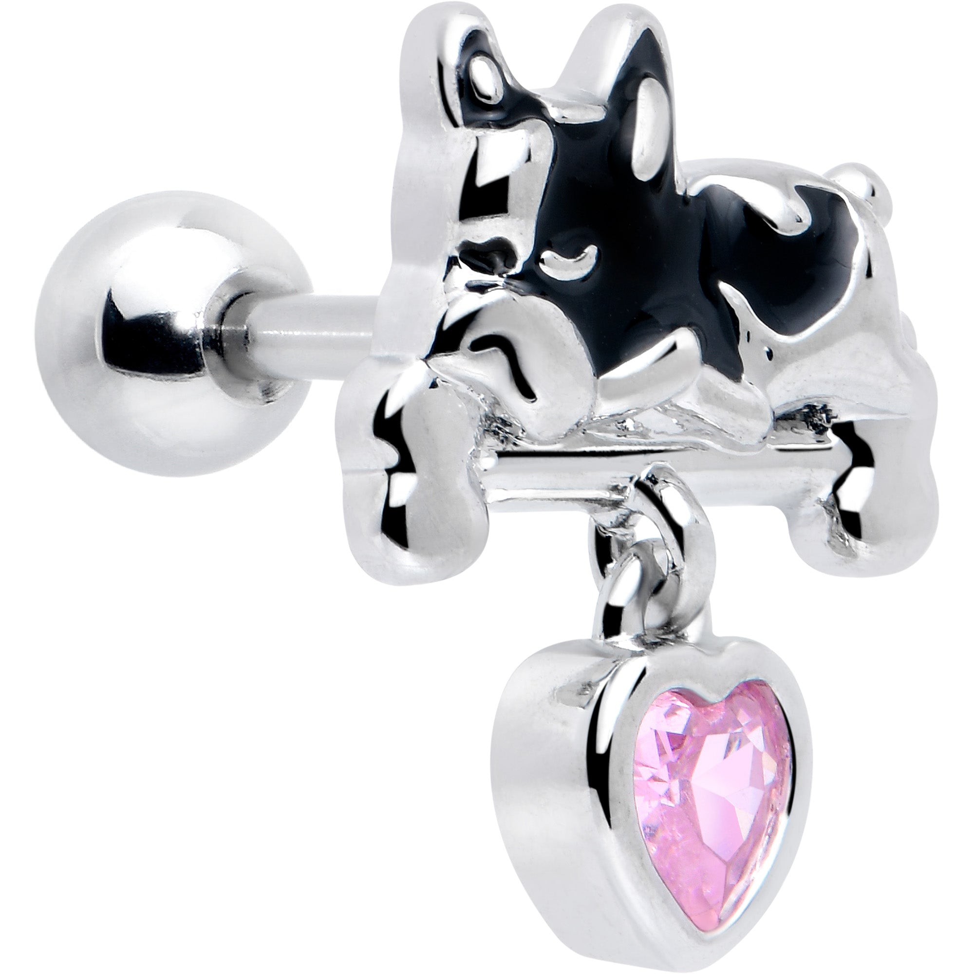 BodyCandy 16G 1/4 Pink CZ Gem Sleepy French Bulldog Dangle Cartilage Earring — main product shot