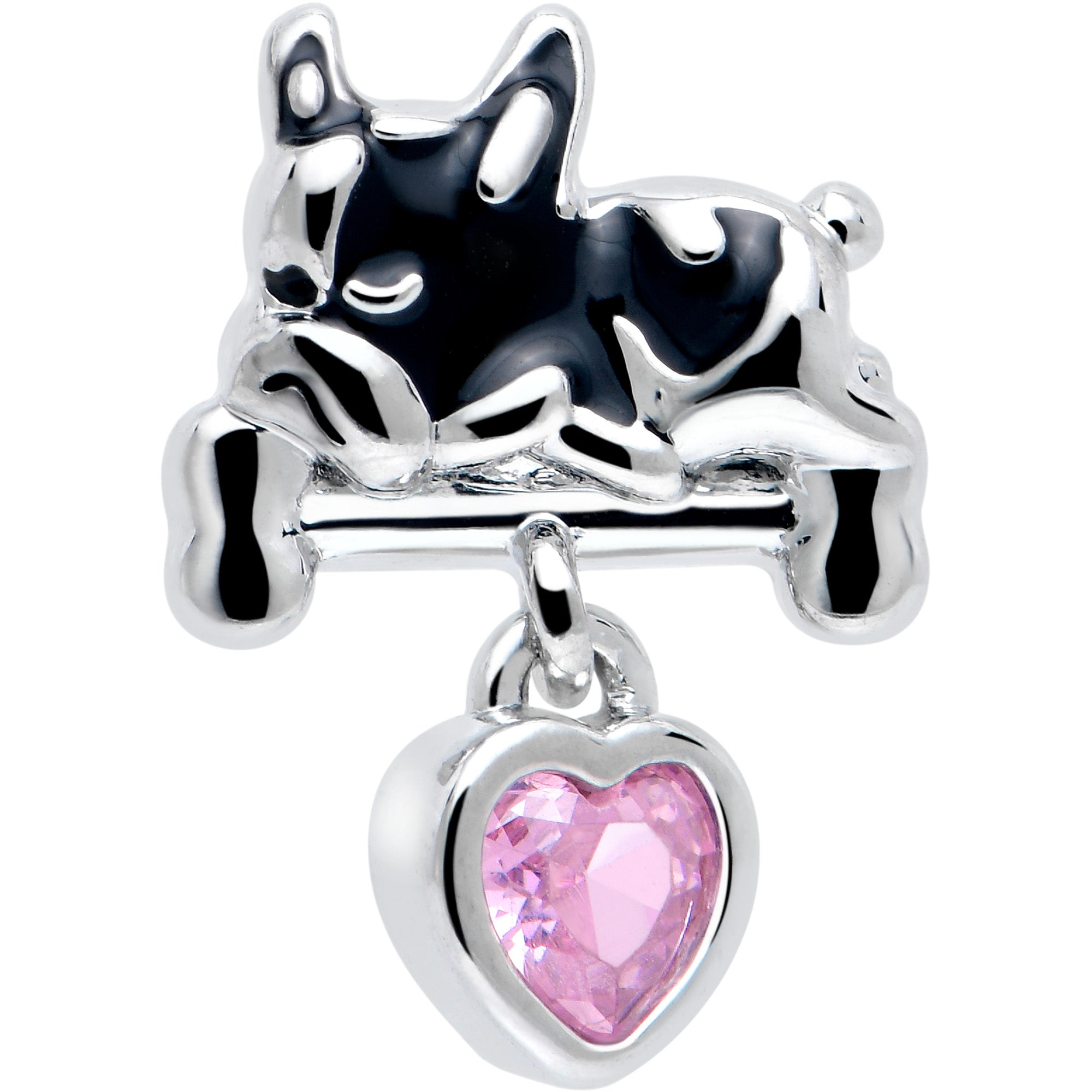 BodyCandy 16G 1/4 Pink CZ Gem Sleepy French Bulldog Dangle Cartilage Earring — lifestyle context