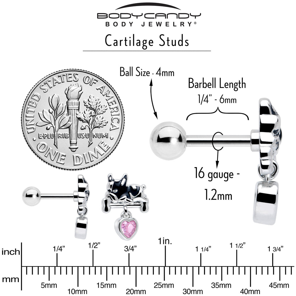 BodyCandy 16G 1/4 Pink CZ Gem Sleepy French Bulldog Dangle Cartilage Earring — back view