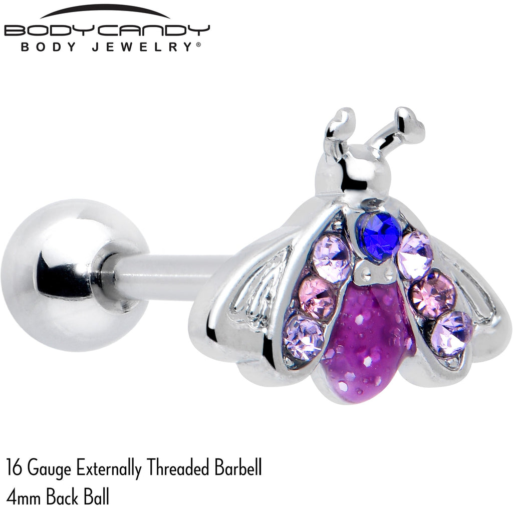 BodyCandy 16G 1/4 Pink Blue Gem Beautiful Insect Cartilage Tragus Earring — detail close-up