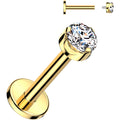 BodyCandy 16G 1/4 3mm Clear CZ Round Gold PVD Medical Grade Titanium Flat Back Earring — main product shot