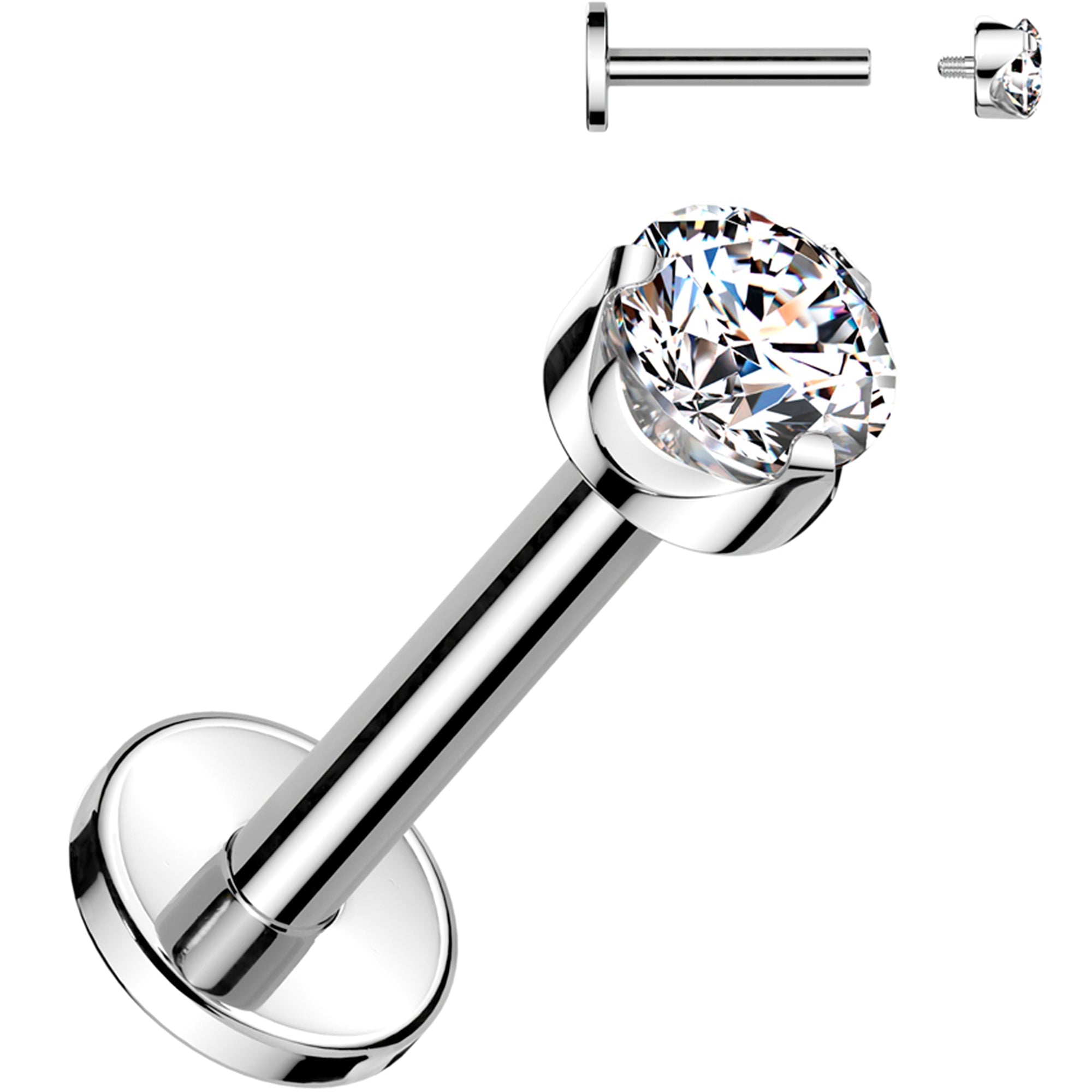 BodyCandy 16G 5/16 3mm Clear CZ Round Medical Grade Titanium Flat Back Earring — main product shot
