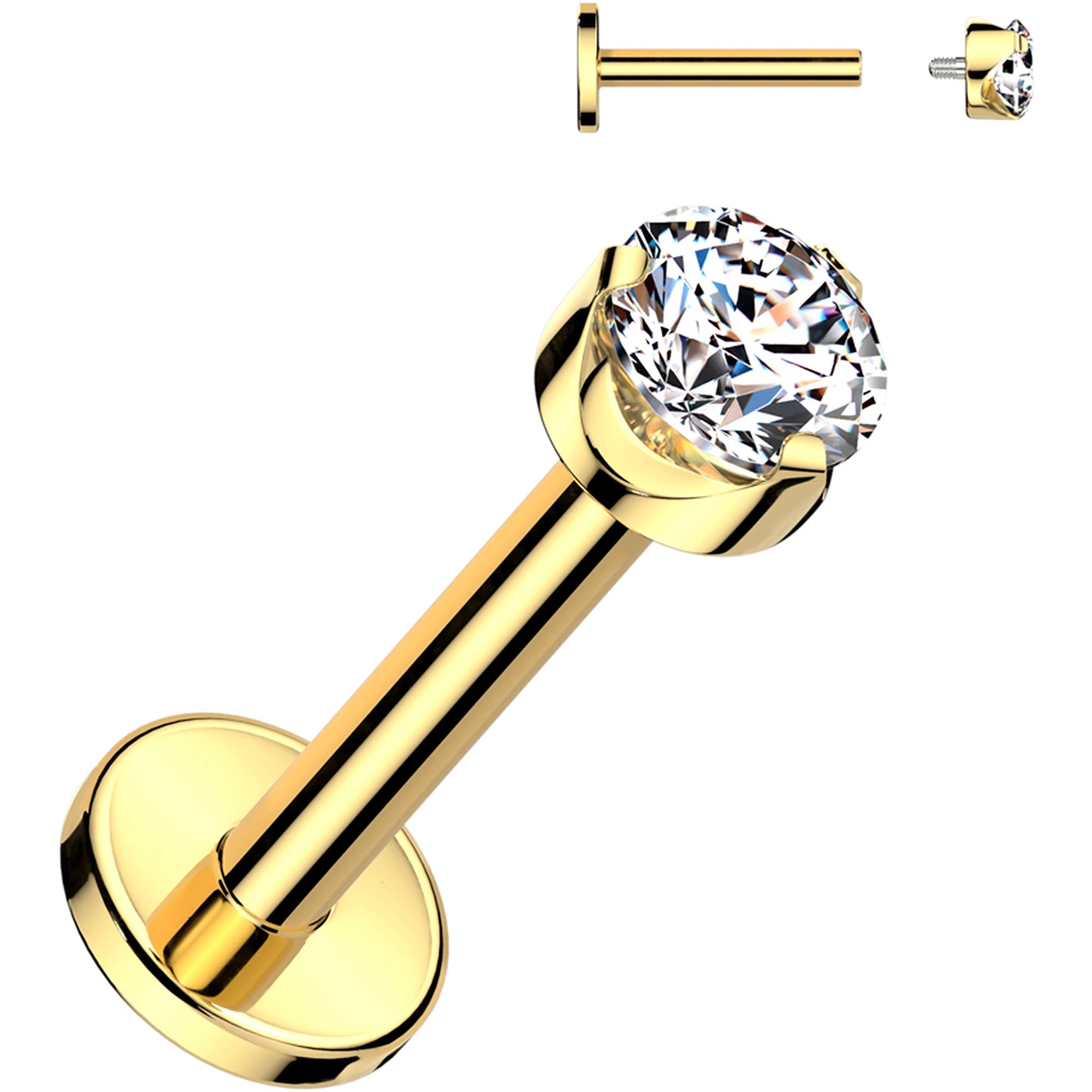 BodyCandy 16G 5/16 3mm Clear CZ Round Gold PVD Medical Grade Titanium Flat Back Earring — main product shot