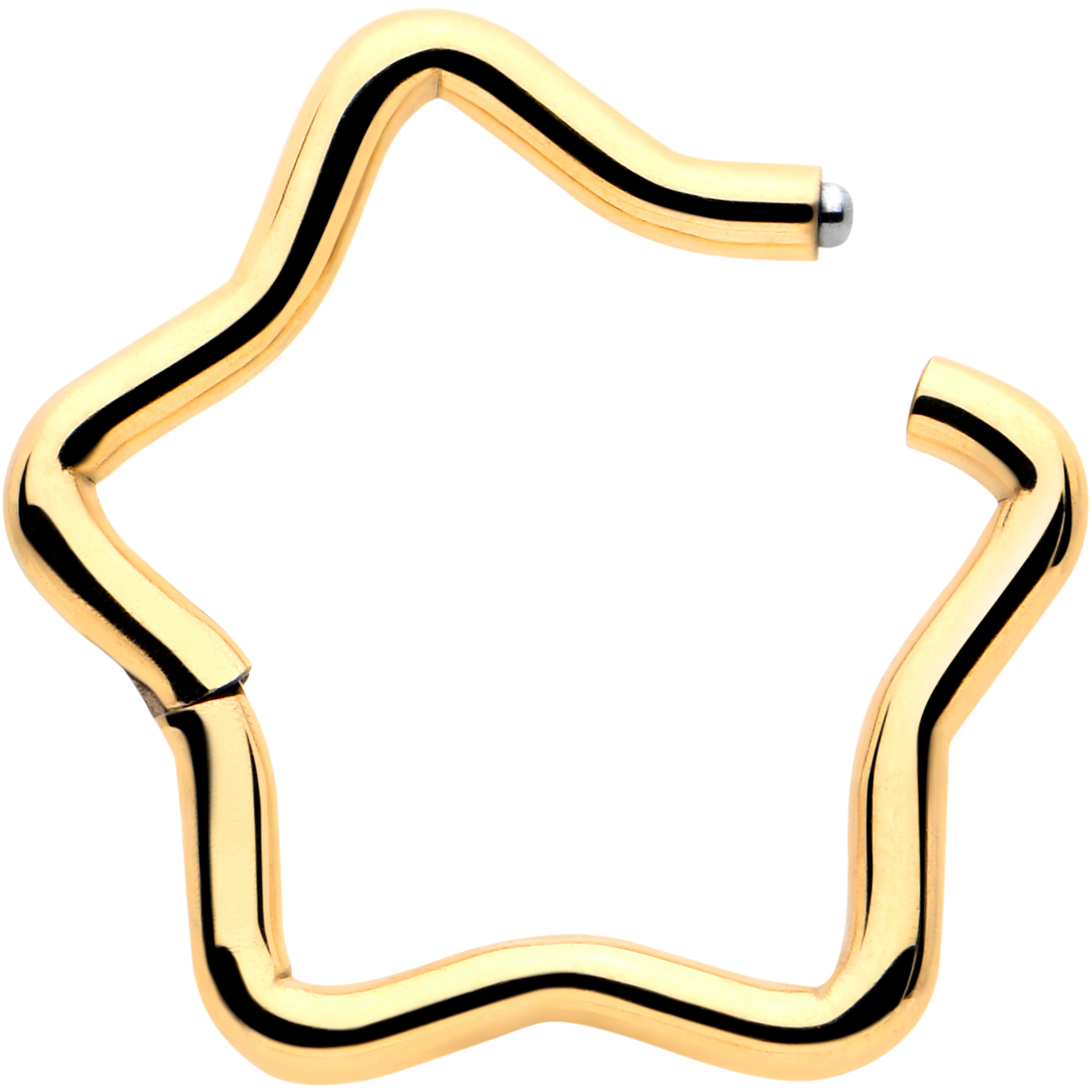 BodyCandy 16G 5/16 Gold Tone Star Shaped Hinged Segment Ring — detail close-up