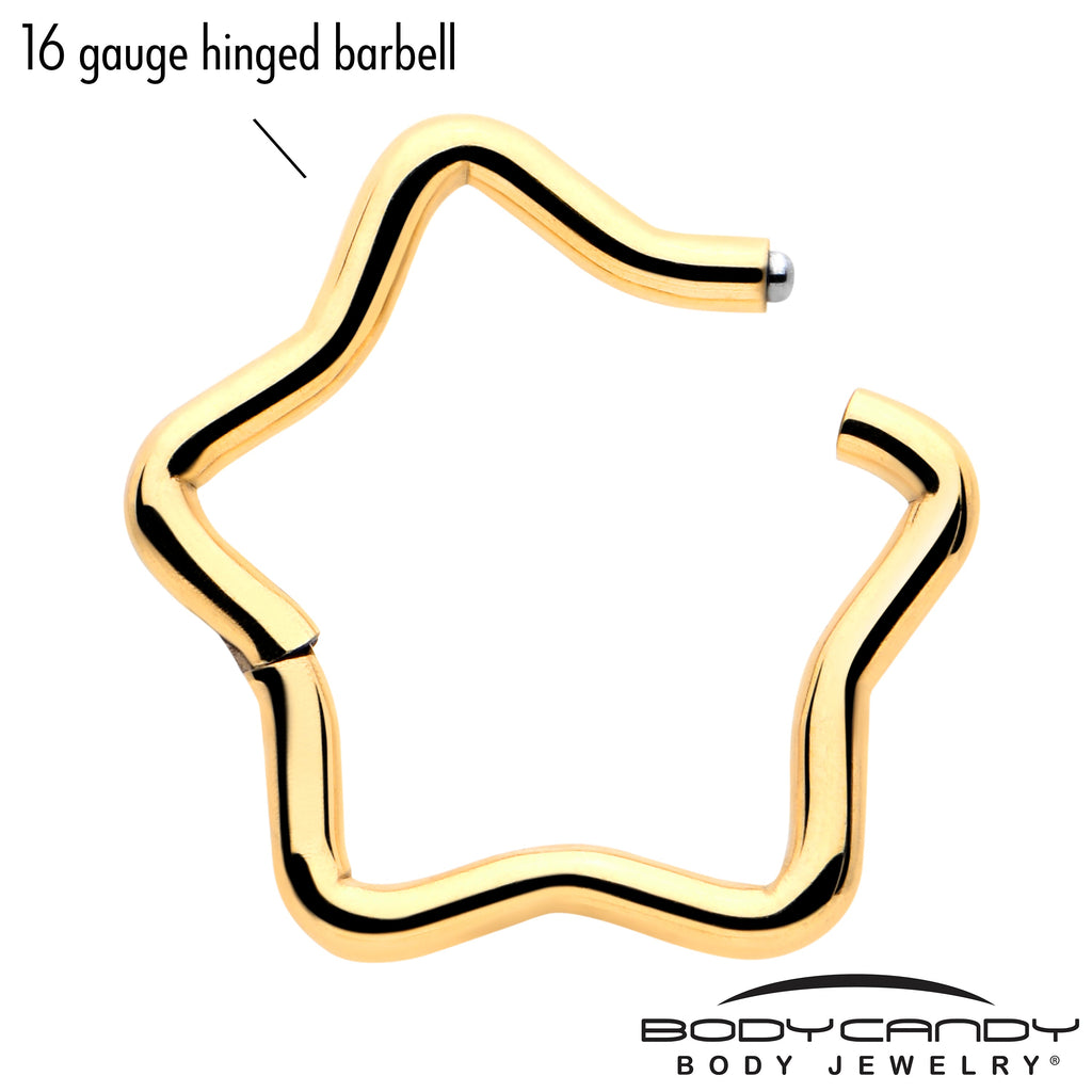 BodyCandy 16G 5/16 Gold Tone Star Shaped Hinged Segment Ring — lifestyle context