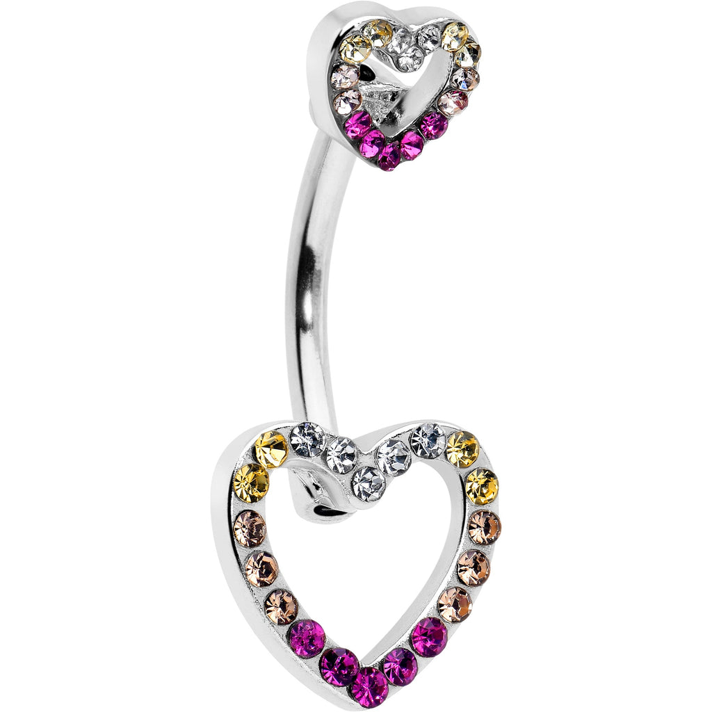 BodyCandy Romance Gem Open Heart Valentine Double Mount Belly Ring — in-use photo