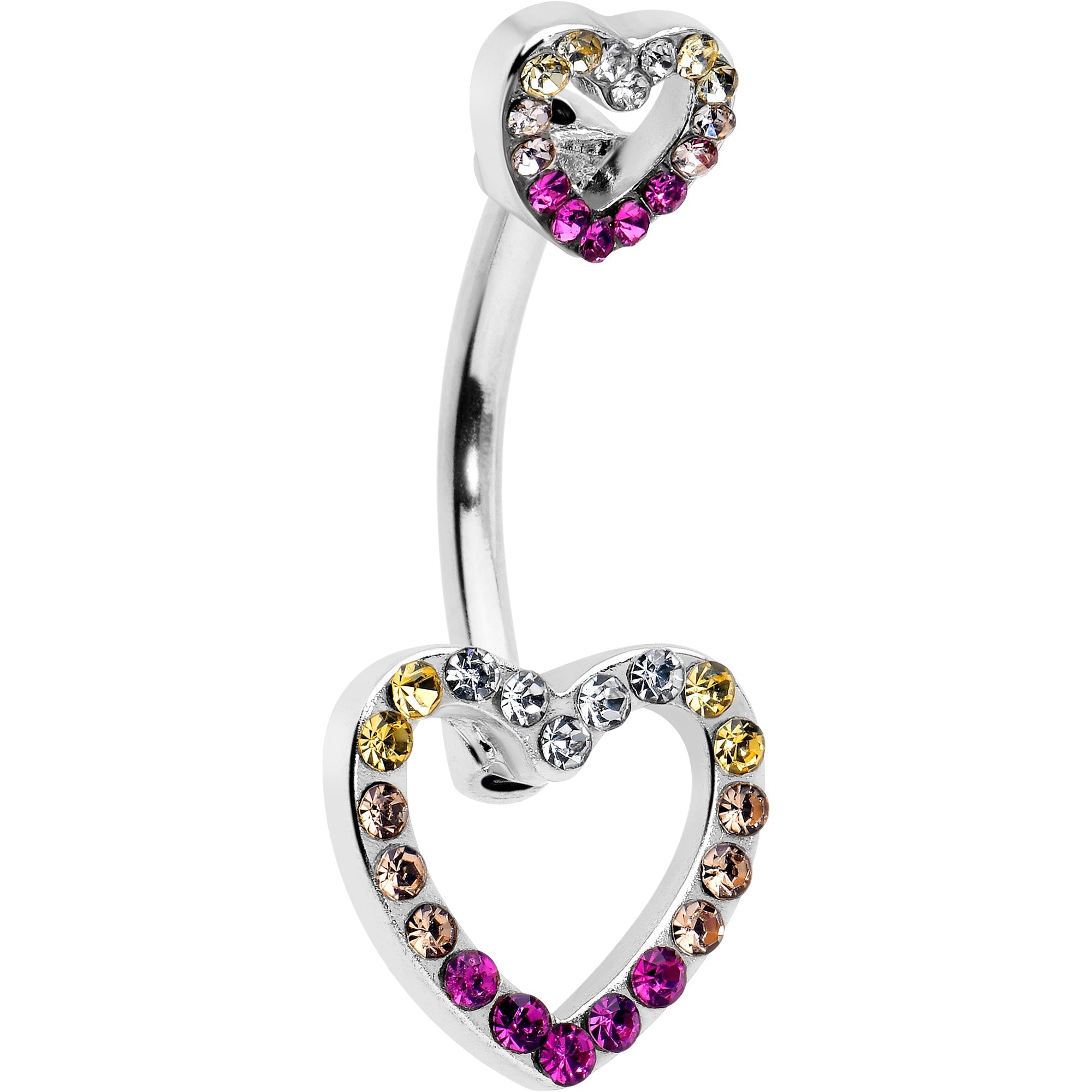 BodyCandy Romance Gem Open Heart Valentine Double Mount Belly Ring — in-use photo