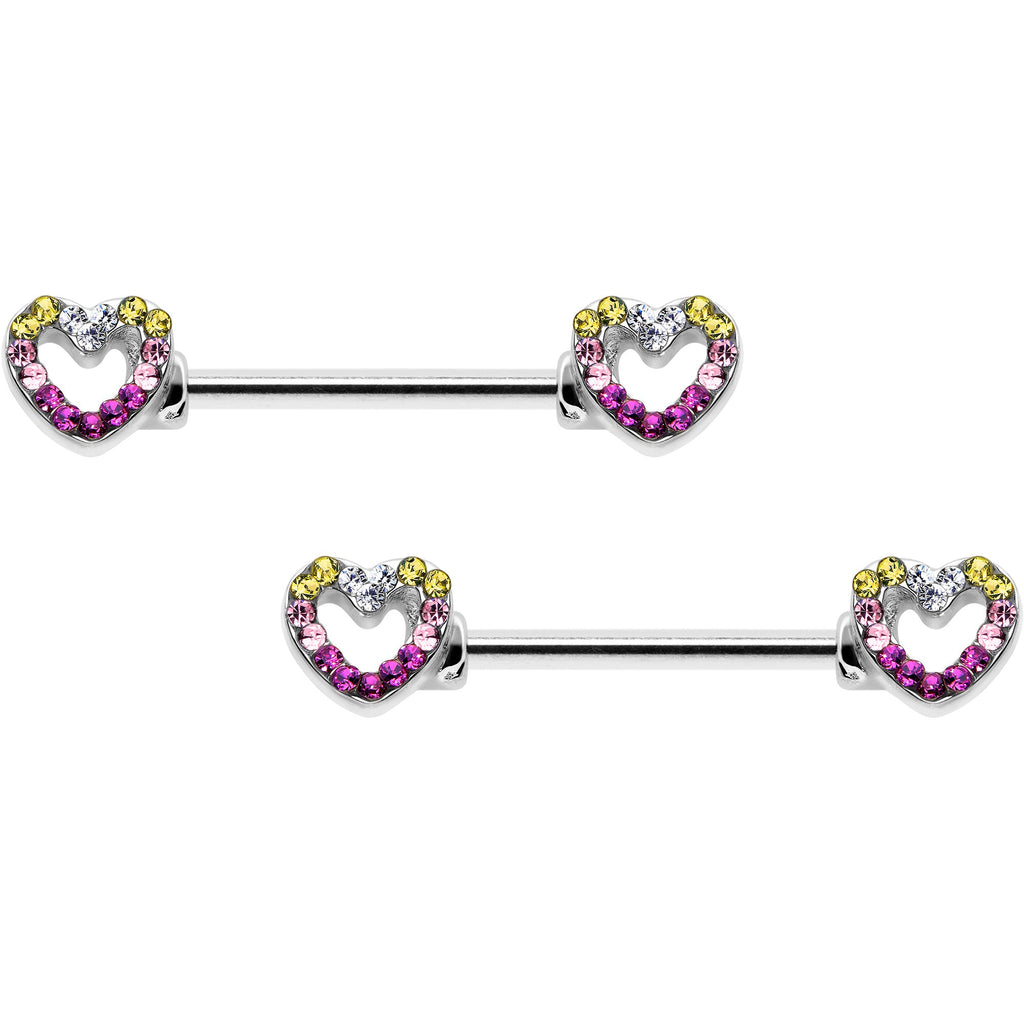 BodyCandy 14G 9/16 Romance Gem Open Heart Barbell Nipple Ring Set — in-use photo