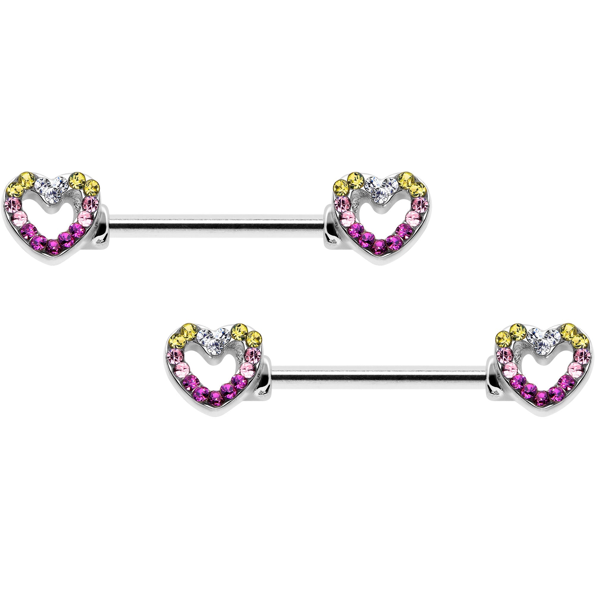 BodyCandy 14G 9/16 Romance Gem Open Heart Barbell Nipple Ring Set — in-use photo