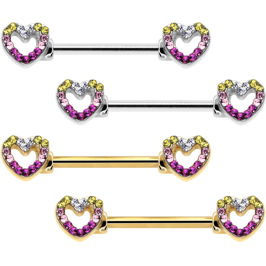 BodyCandy 14G 9/16 Romance Gem Open Heart Barbell Nipple Ring Set — main product shot