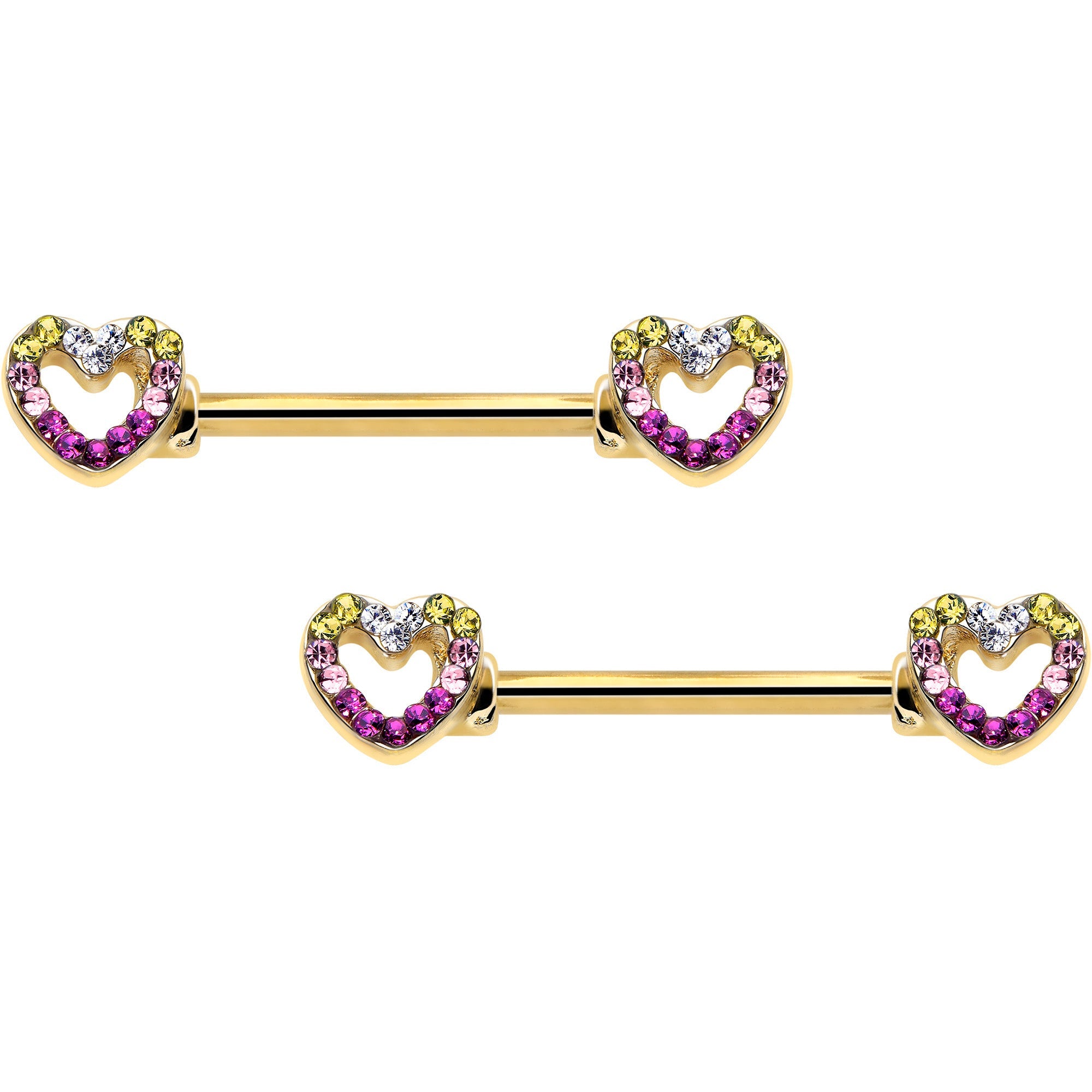 BodyCandy 14G 9/16 Romance Gem Open Heart Barbell Nipple Ring Set — lifestyle context