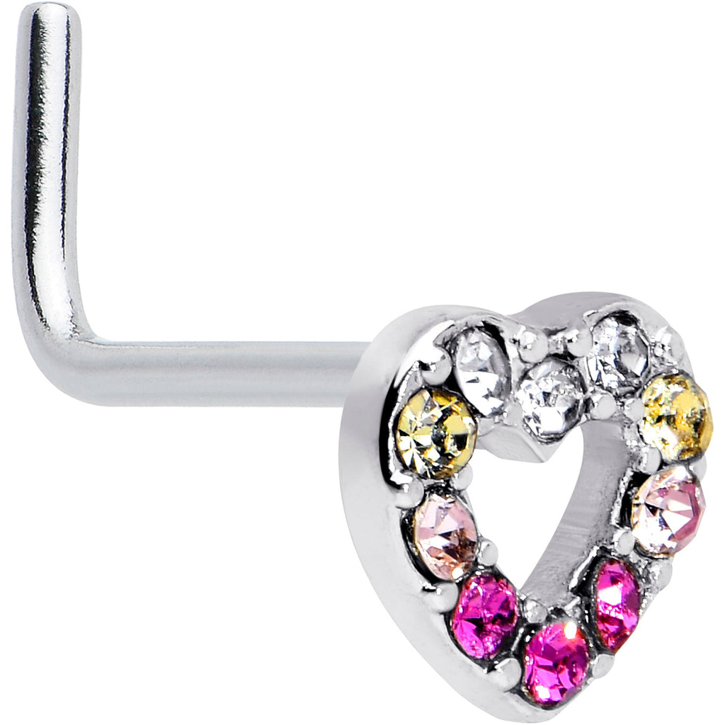 BodyCandy 20G Romance Gem Open Heart L Shape Nose Ring — detail close-up