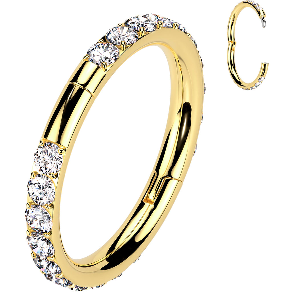 BodyCandy Implant Grade Titanium Forward CZ Double Sided Hoop Segment Ring — flat-lay composition