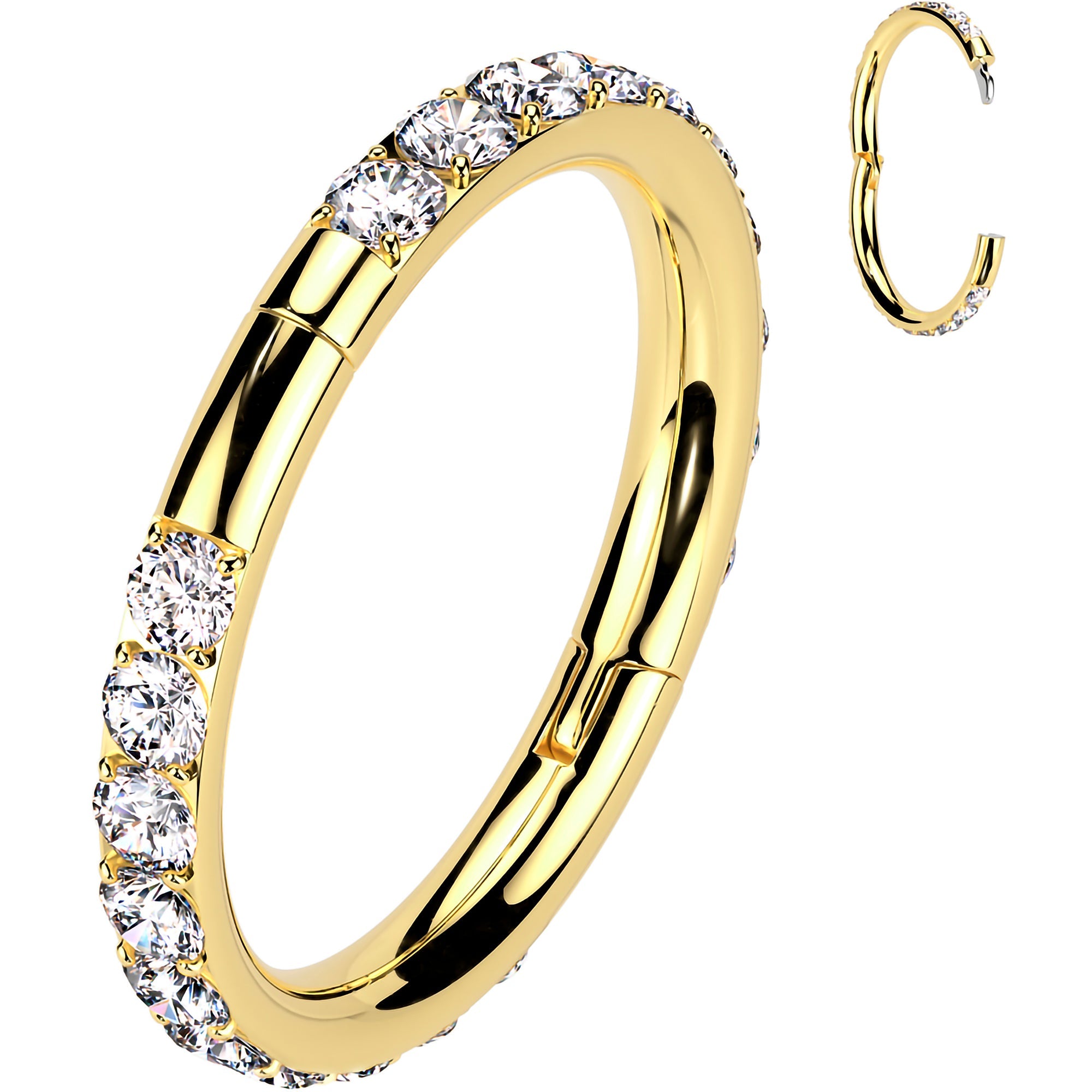 BodyCandy Implant Grade Titanium Forward CZ Double Sided Hoop Segment Ring — flat-lay composition