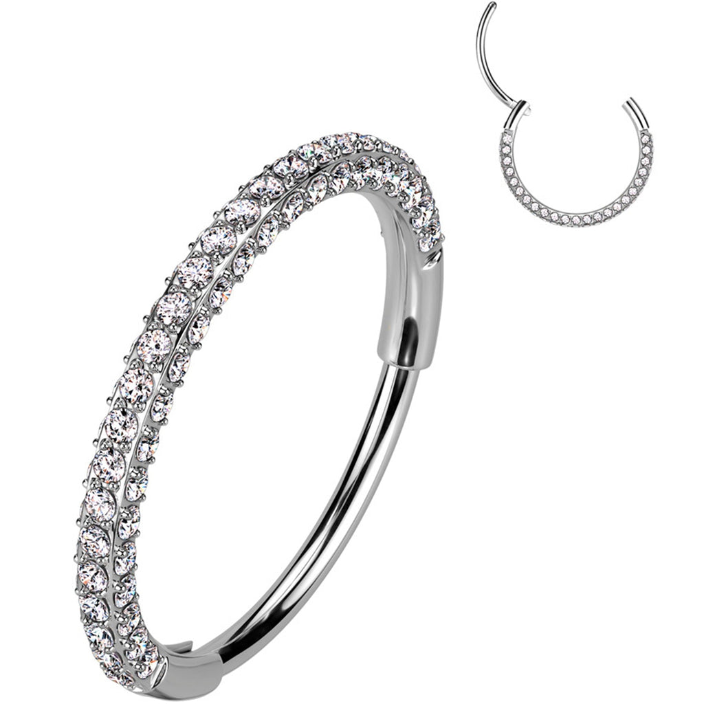 BodyCandy 18G Implant Grade Titanium Triple Sided Micro Gem Hinged Nose Hoop — product on model