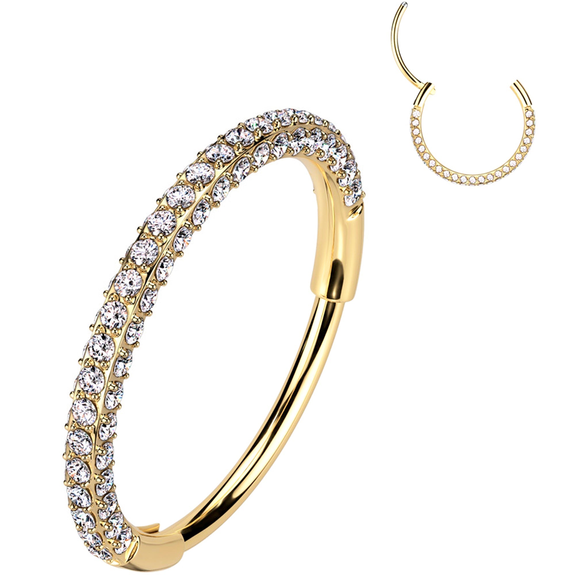 BodyCandy 20G Gold PVD Implant Grade Titanium Triple Sided Micro Gem Hinged Nose Hoop — color detail