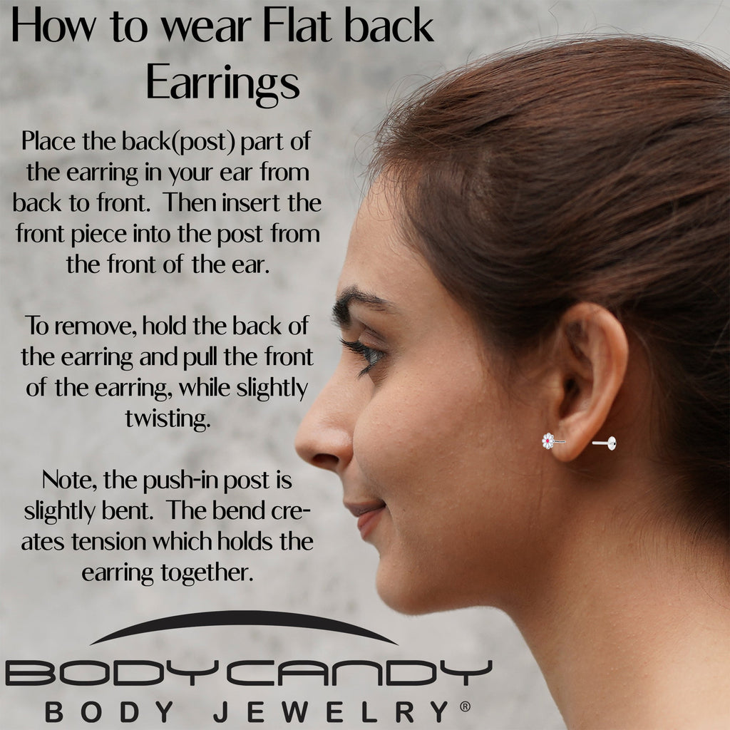 BodyCandy Daisy Flower Flat Back Stud Earrings - 1 Pair — back view