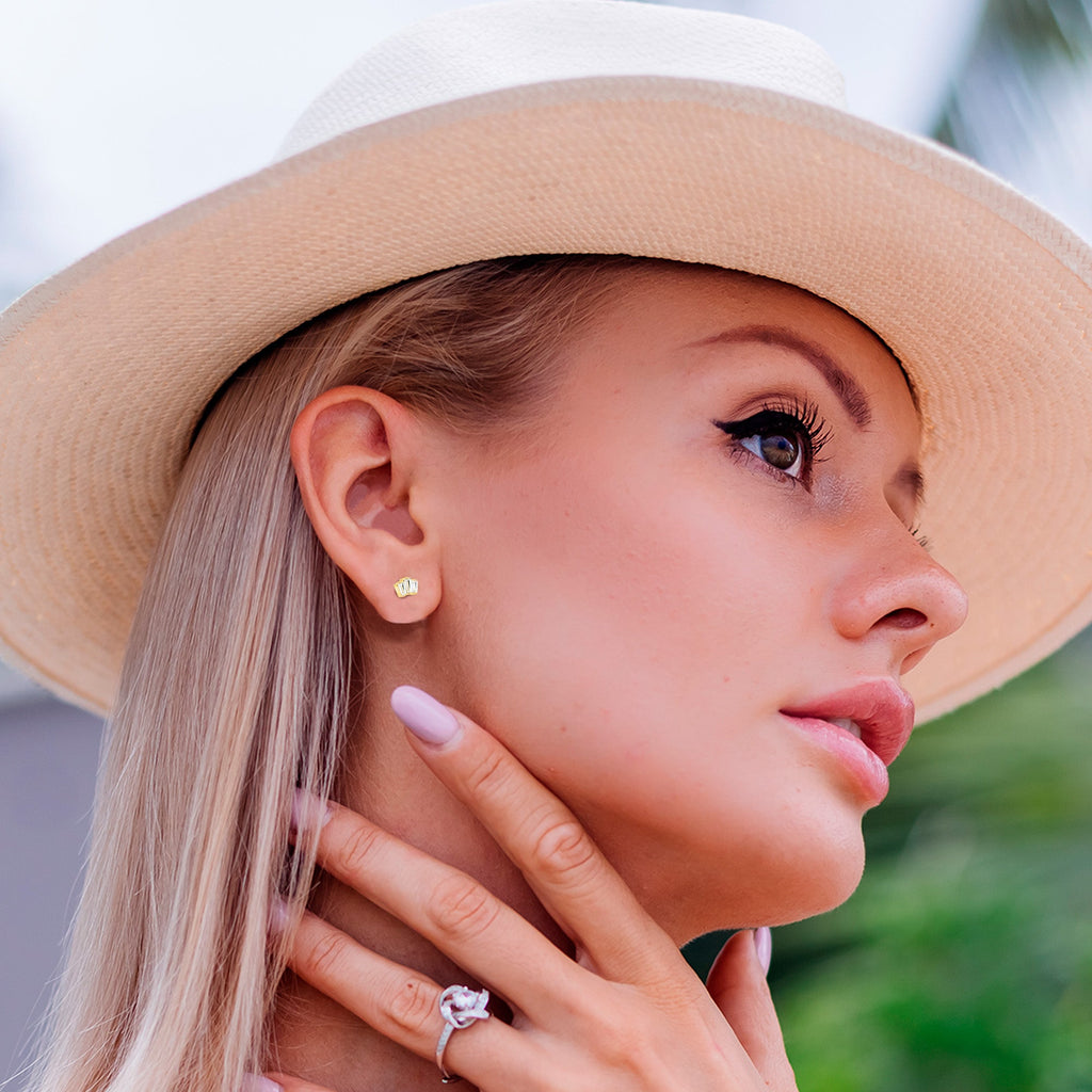 BodyCandy 18G 1/4 Clear Gem 14k Gold Plated Implant Grade Titanium Threadless Flower Reversible Flat Back Earring — detail cl