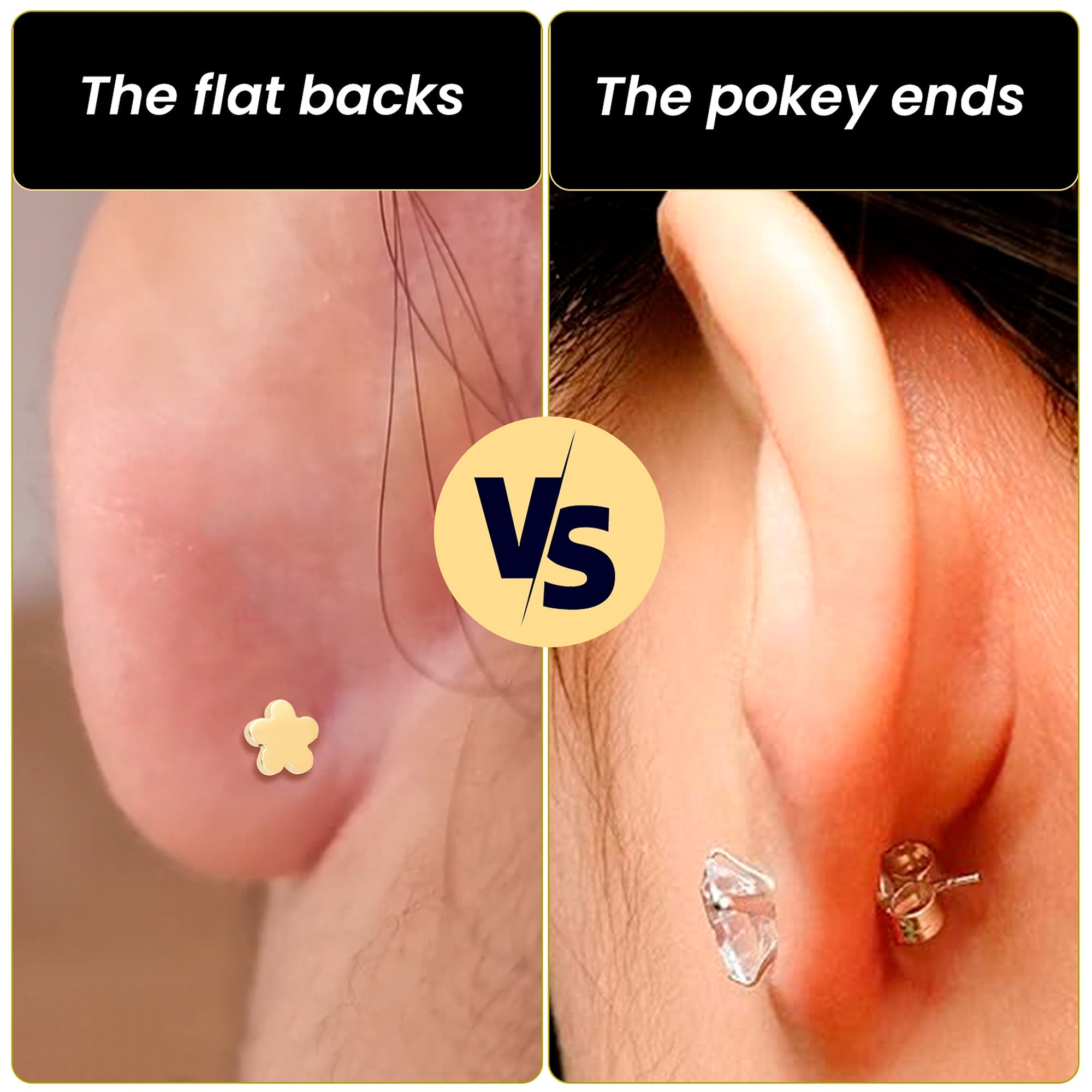 BodyCandy 18G 1/4 Clear Gem 14k Gold Plated Implant Grade Titanium Threadless Flower Reversible Flat Back Earring — in-use ph
