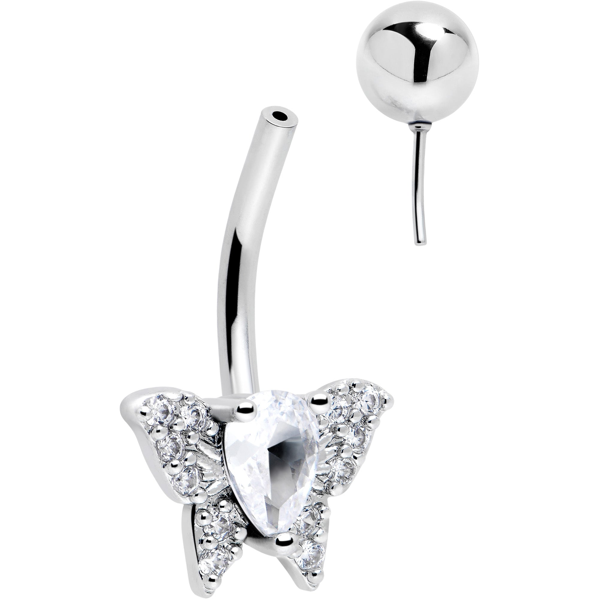 BodyCandy Cubic Zirconia Style Butterfly Belly Ring — detail close-up