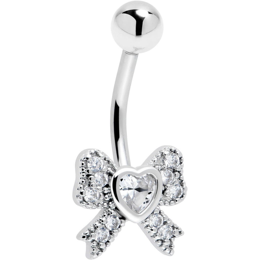 BodyCandy Cubic Zirconia Heart Bow Belly Ring — alternative angle