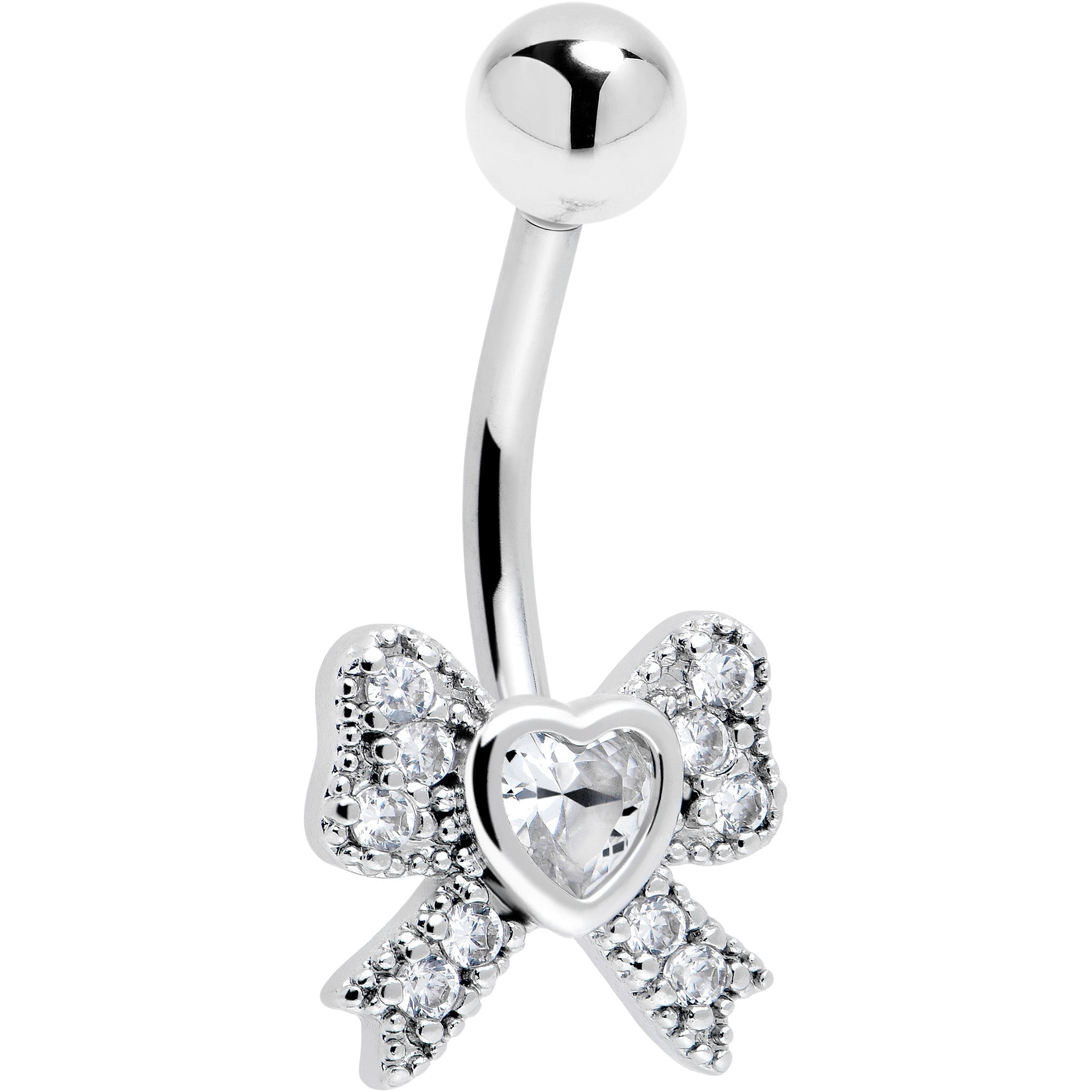 BodyCandy Cubic Zirconia Heart Bow Belly Ring — alternative angle