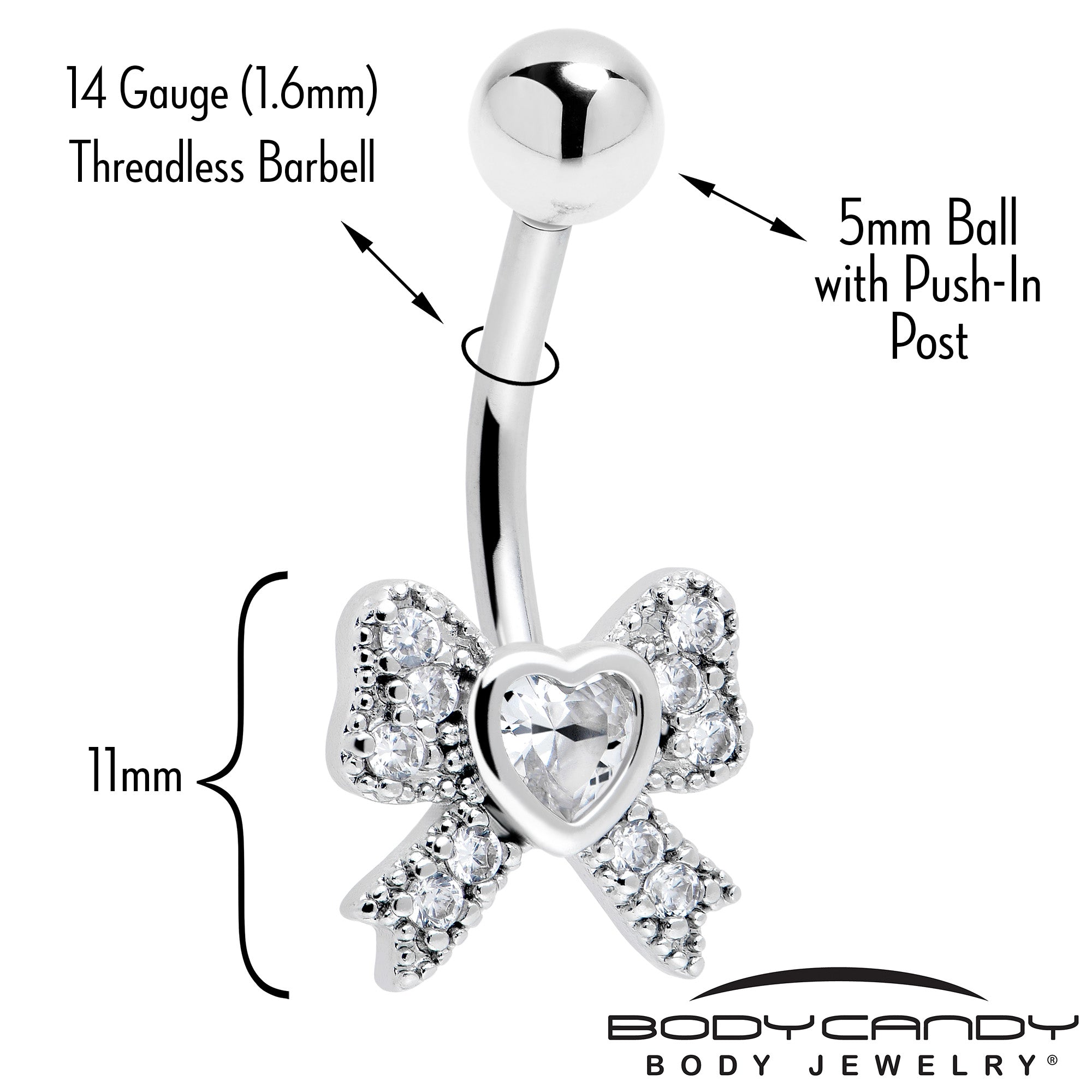 BodyCandy Cubic Zirconia Heart Bow Belly Ring — lifestyle context