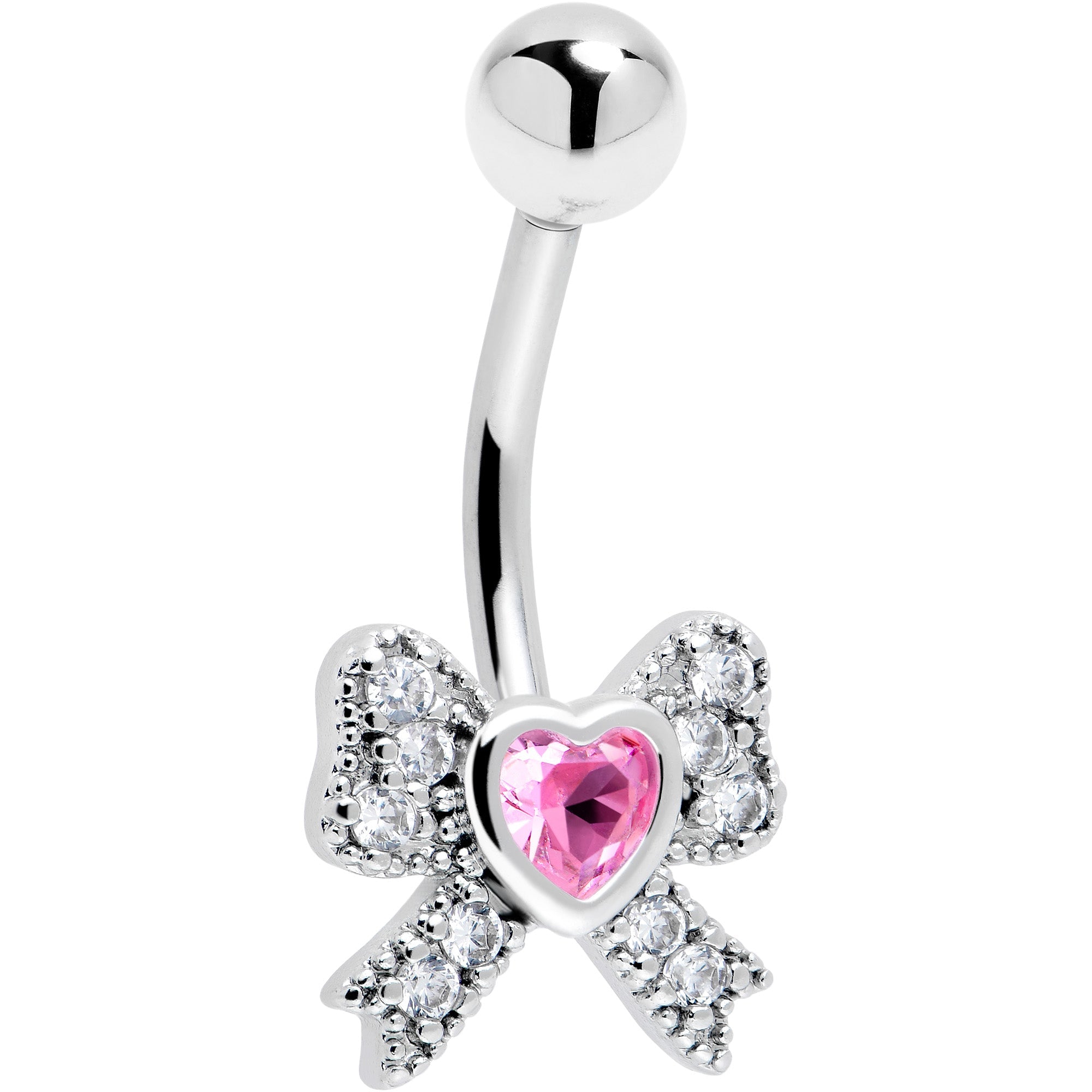 BodyCandy Cubic Zirconia Heart Bow Belly Ring — in-use photo