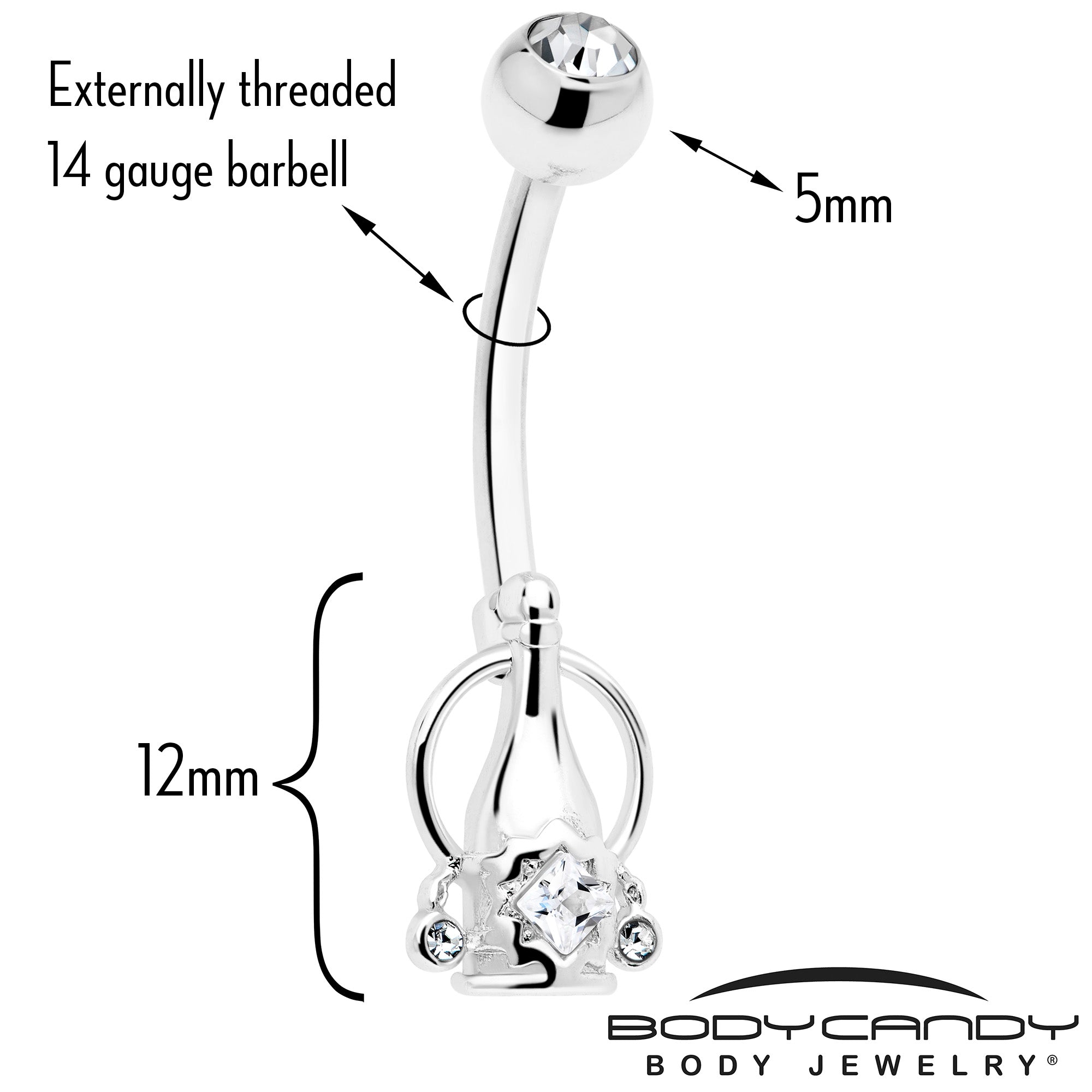 BodyCandy Clear Gem Champagne Dreams Dangle Belly Ring — detail close-up