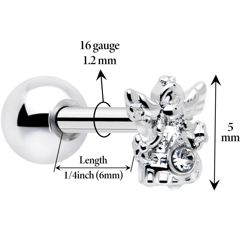 BodyCandy 16G 1/4 Clear CZ Gem Fabulous Angel Cartilage Tragus Earring — detail close-up