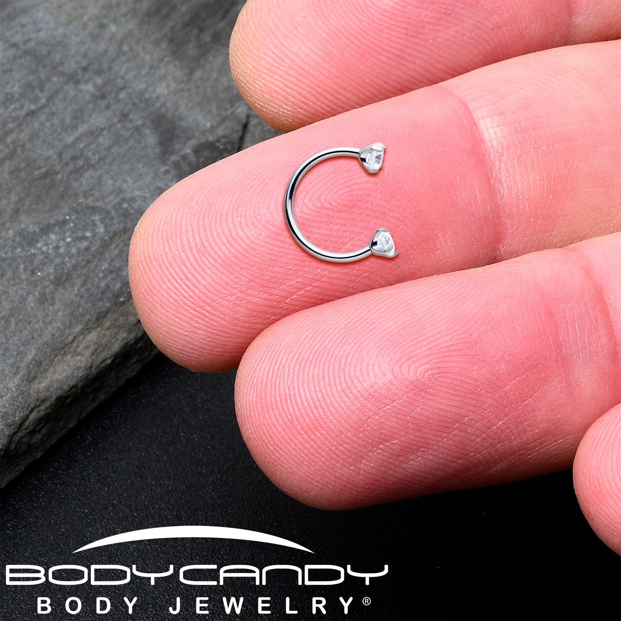 BodyCandy Double Gem Titanium Horseshoe Nose Ring -  Internally Threaded Solid Titanium CZ Horseshoe Nose Hoop — fabric or ma