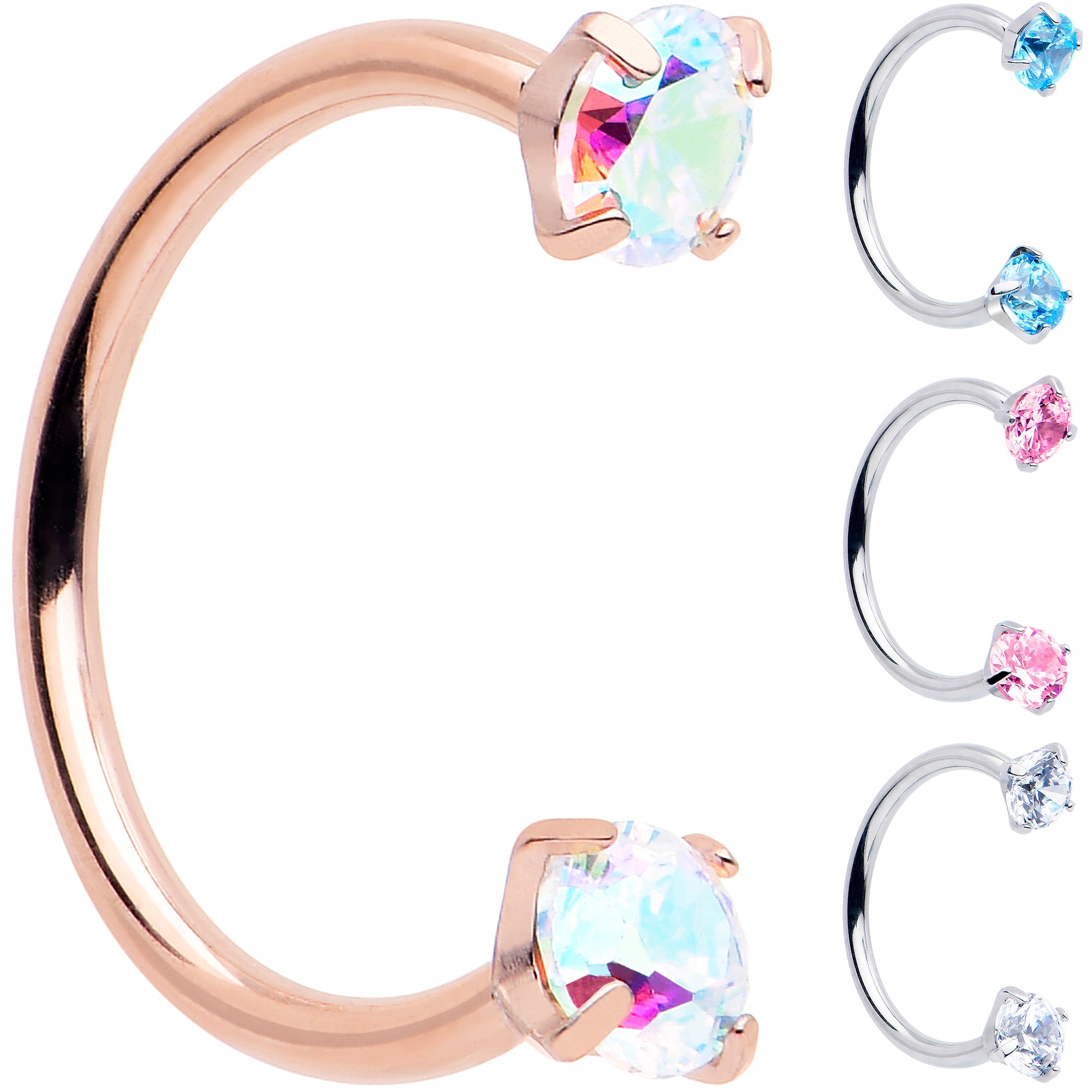 BodyCandy Double Gem Titanium Horseshoe Nose Ring -  Internally Threaded Solid Titanium CZ Horseshoe Nose Hoop — main product