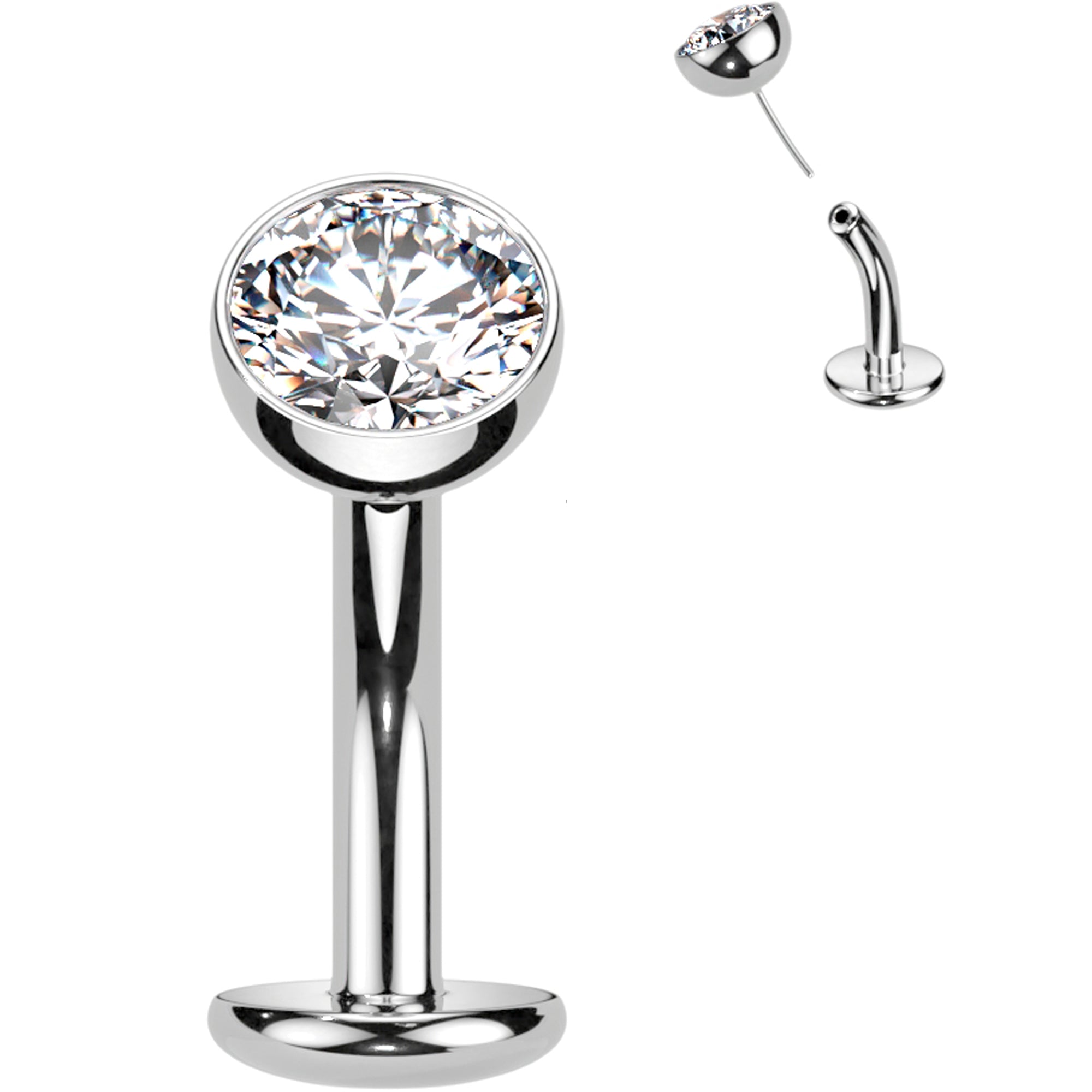 BodyCandy CZ Bezel Gem Titanium Threadless Floating Belly Ring — detail close-up