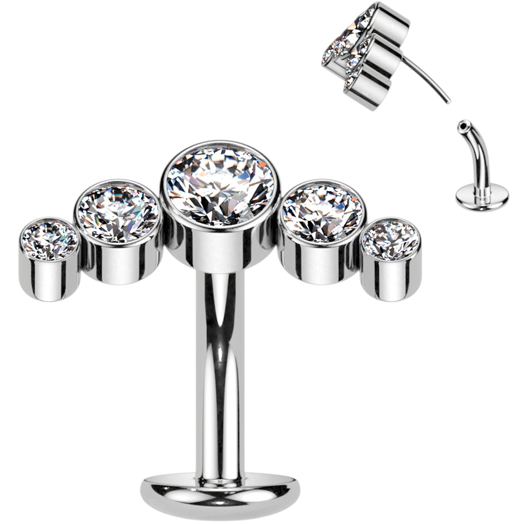 BodyCandy Cubic Zirconia Gem Titanium Curve Threadless Floating Belly Ring — detail close-up