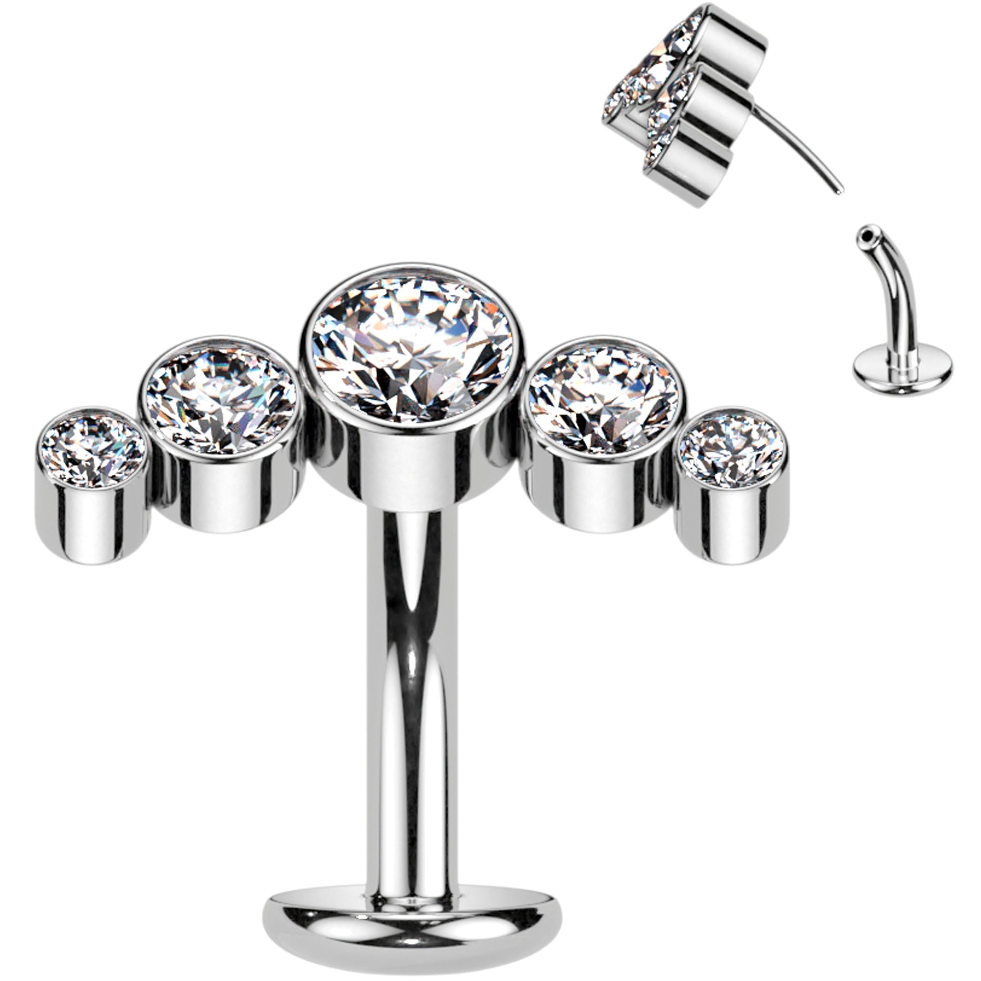 BodyCandy Cubic Zirconia Gem Titanium Curve Threadless Floating Belly Ring — detail close-up