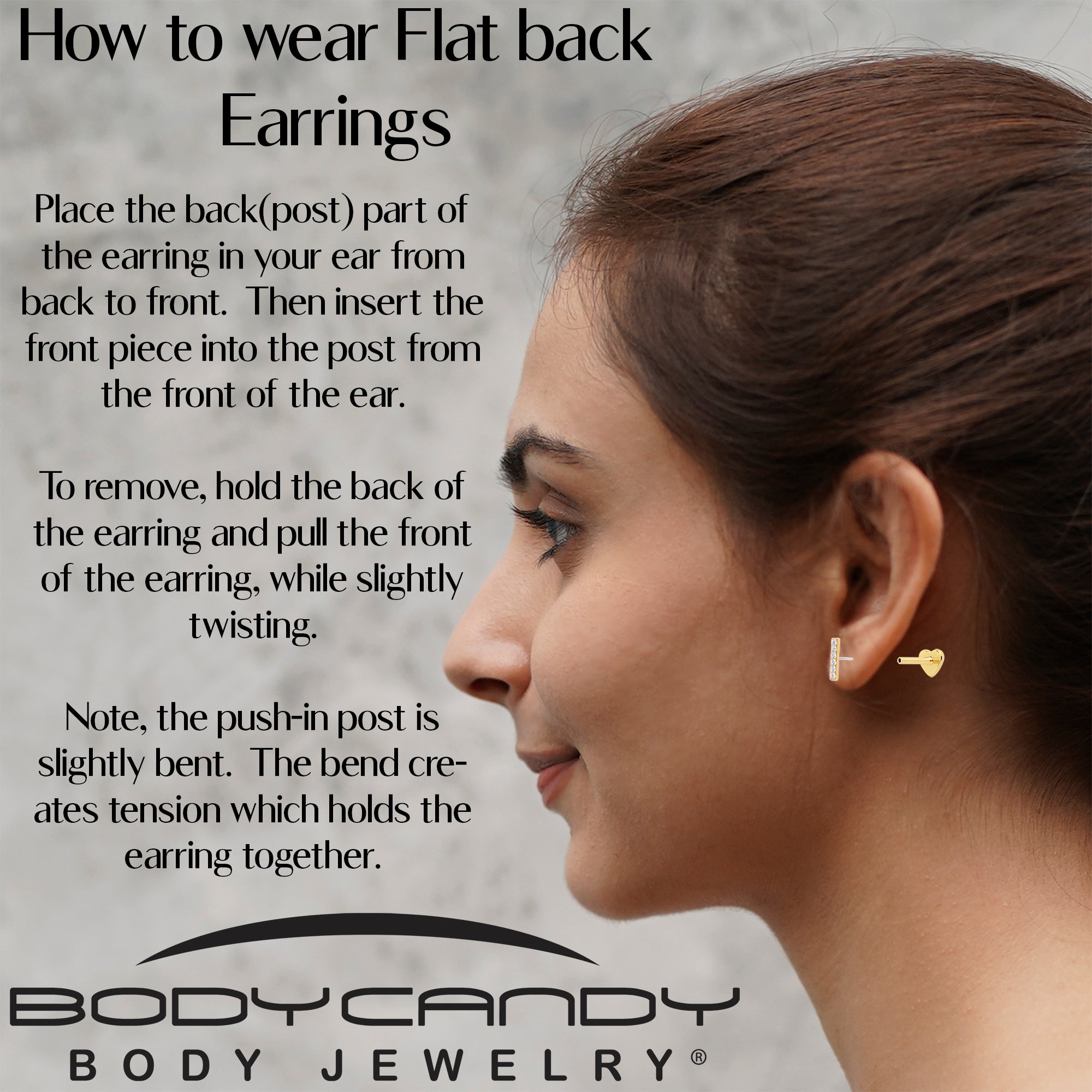 BodyCandy 18G 1/4 Clear Gem Gold Plated Implant Grade Titanium Threadless Bar Flatback Stud — in-use photo