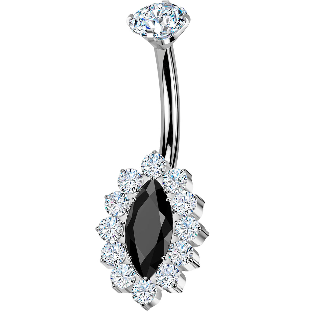 BodyCandy Implant Grade Titanium Internally Threaded Firey Oval Belly Ring — detail close-up