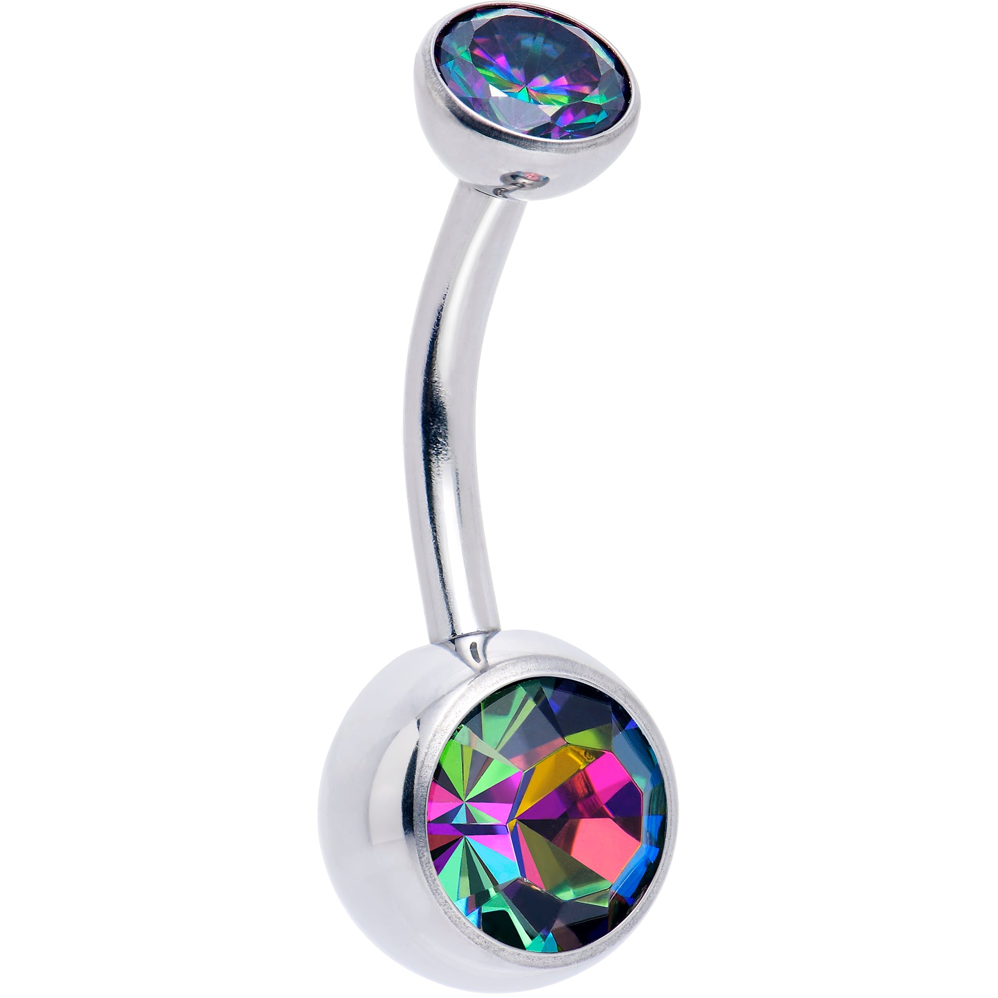 BodyCandy Double CZ Implant Grade Titanium Threadless Bezel Push In Belly Ring — color detail