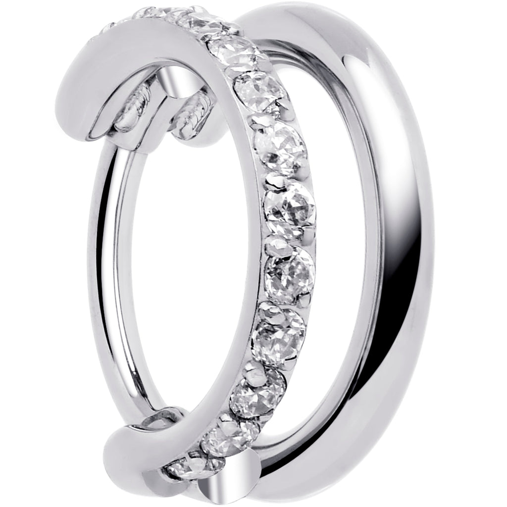 BodyCandy Single Row Micro Gem Implant Grade Titanium Hinged Double Hoop Nose Ring — fabric or material detail