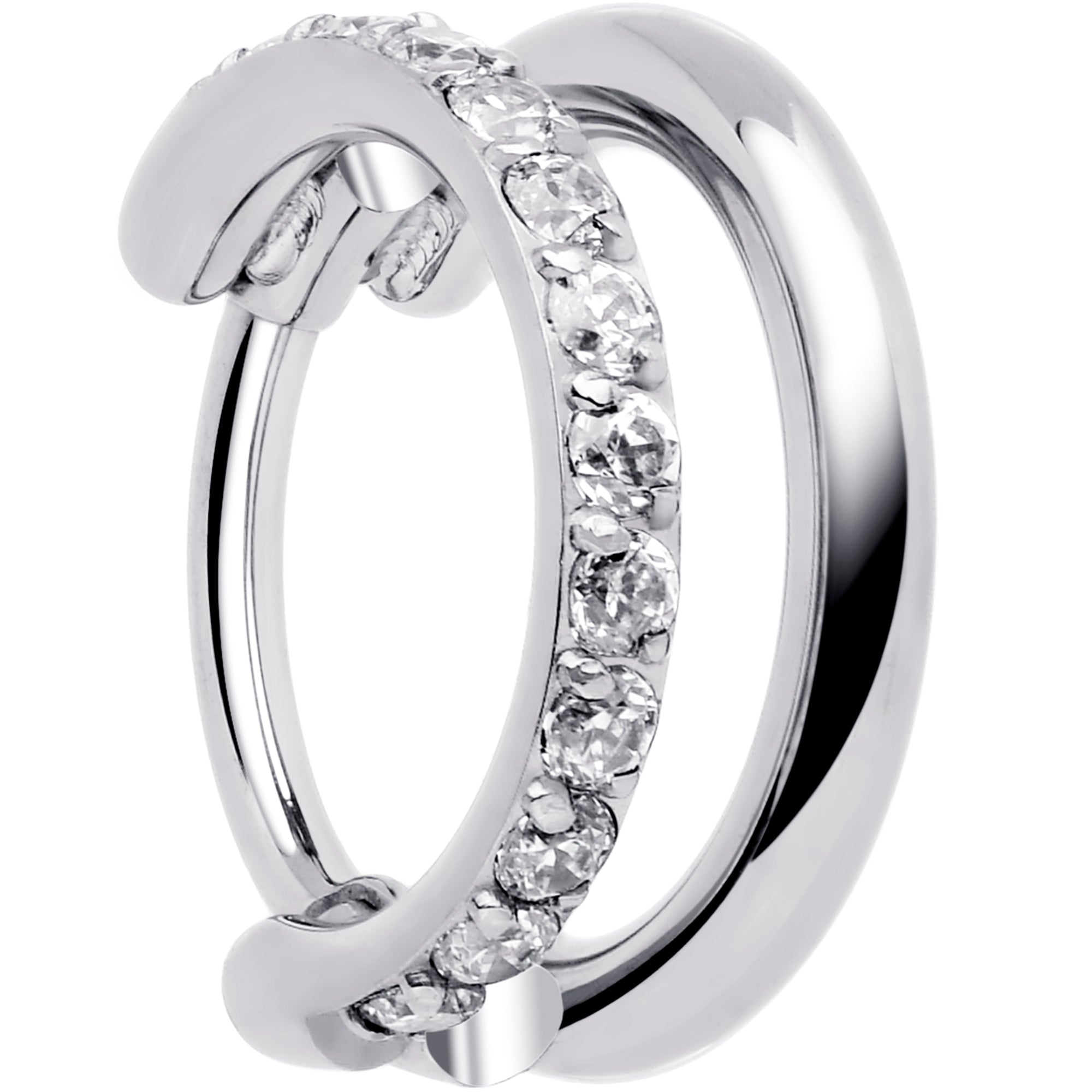 BodyCandy Single Row Micro Gem Implant Grade Titanium Hinged Double Hoop Nose Ring — fabric or material detail