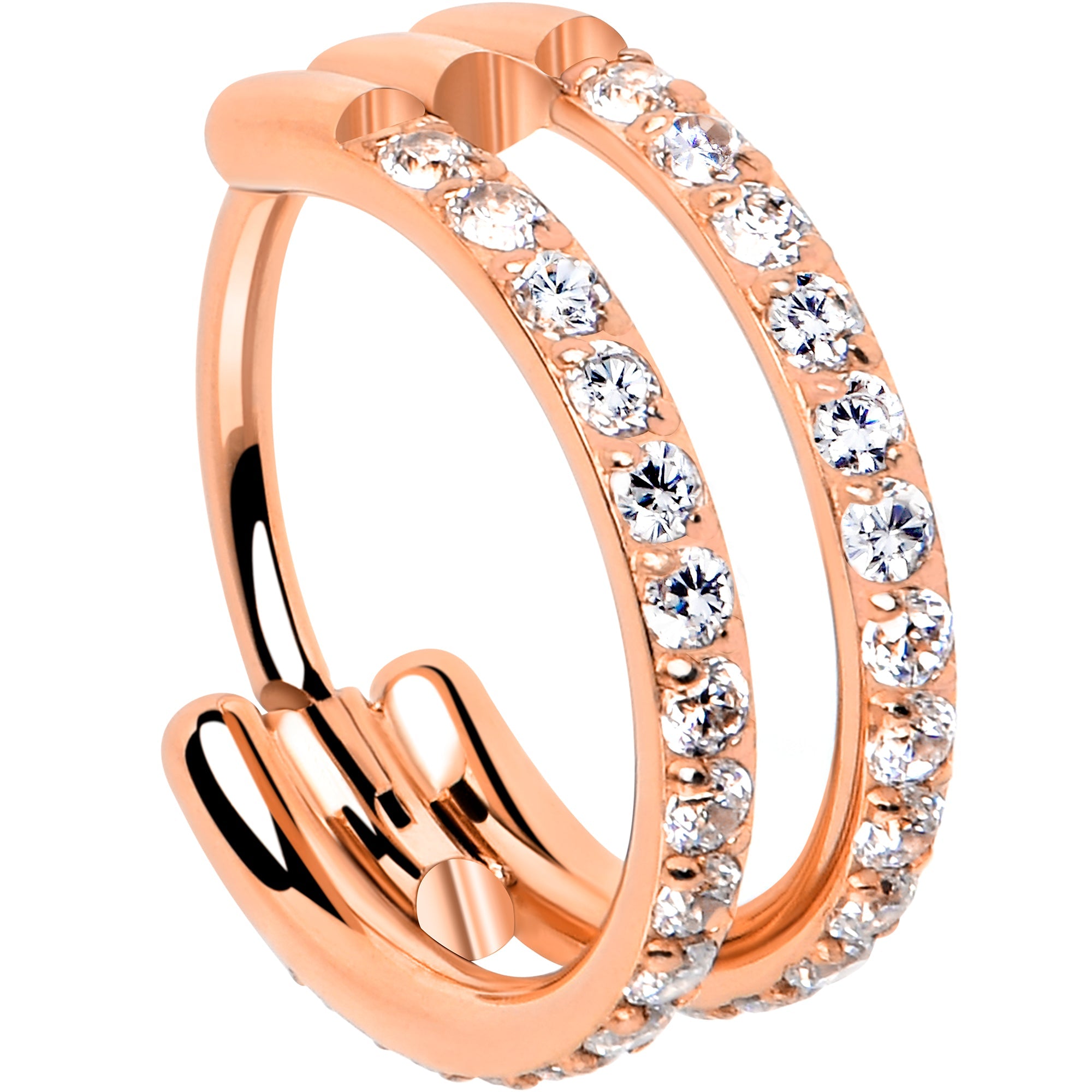 BodyCandy 20G Double Row Micro Gem Implant Grade Titanium Hinged Double Hoop Nose Ring — feature highlight