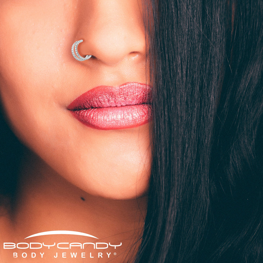 BodyCandy 20G Double Row Micro Gem Implant Grade Titanium Hinged Double Hoop Nose Ring — size reference
